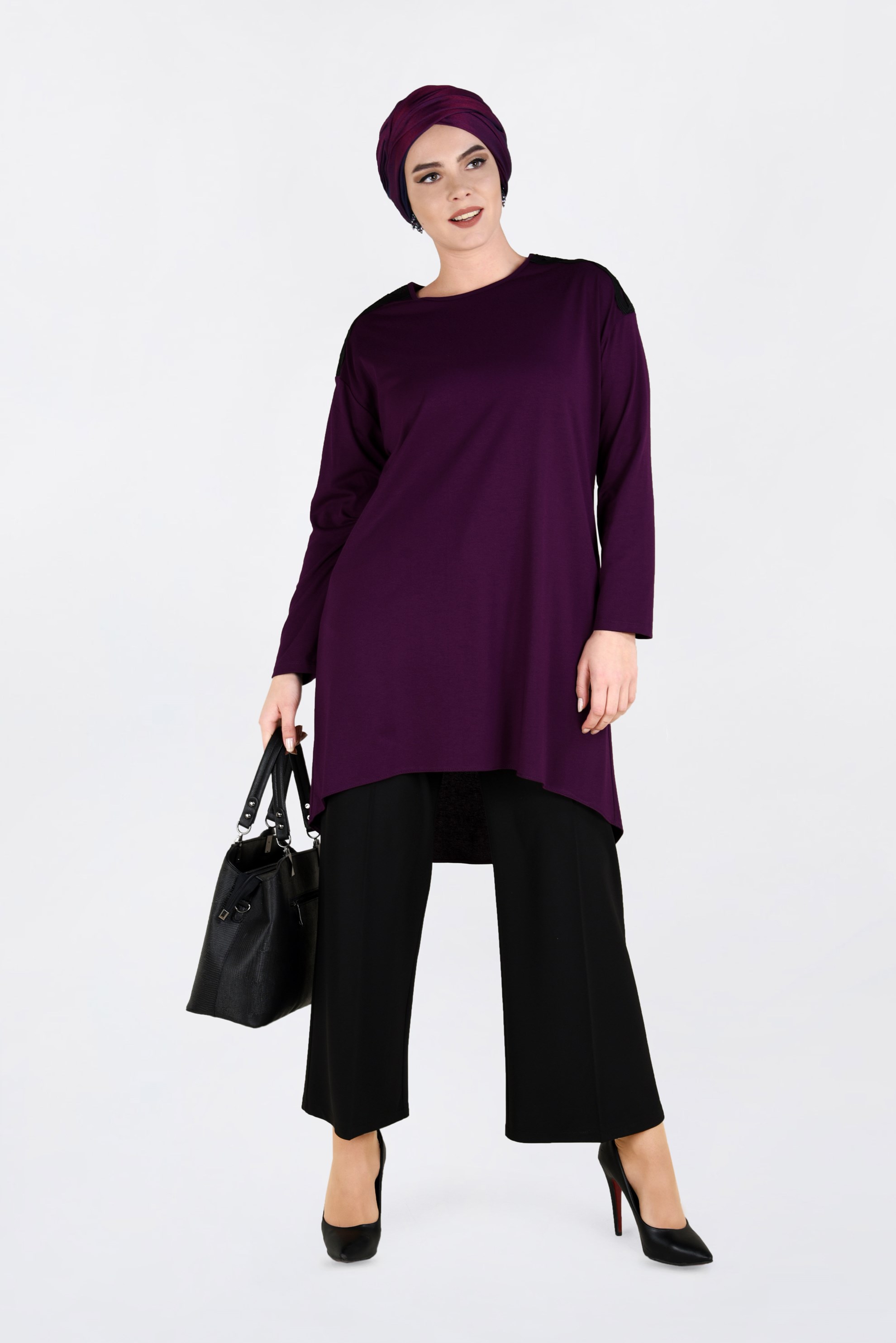 Tesettür giyim MOR ASİMETRİK KESİM TUNİK 2846