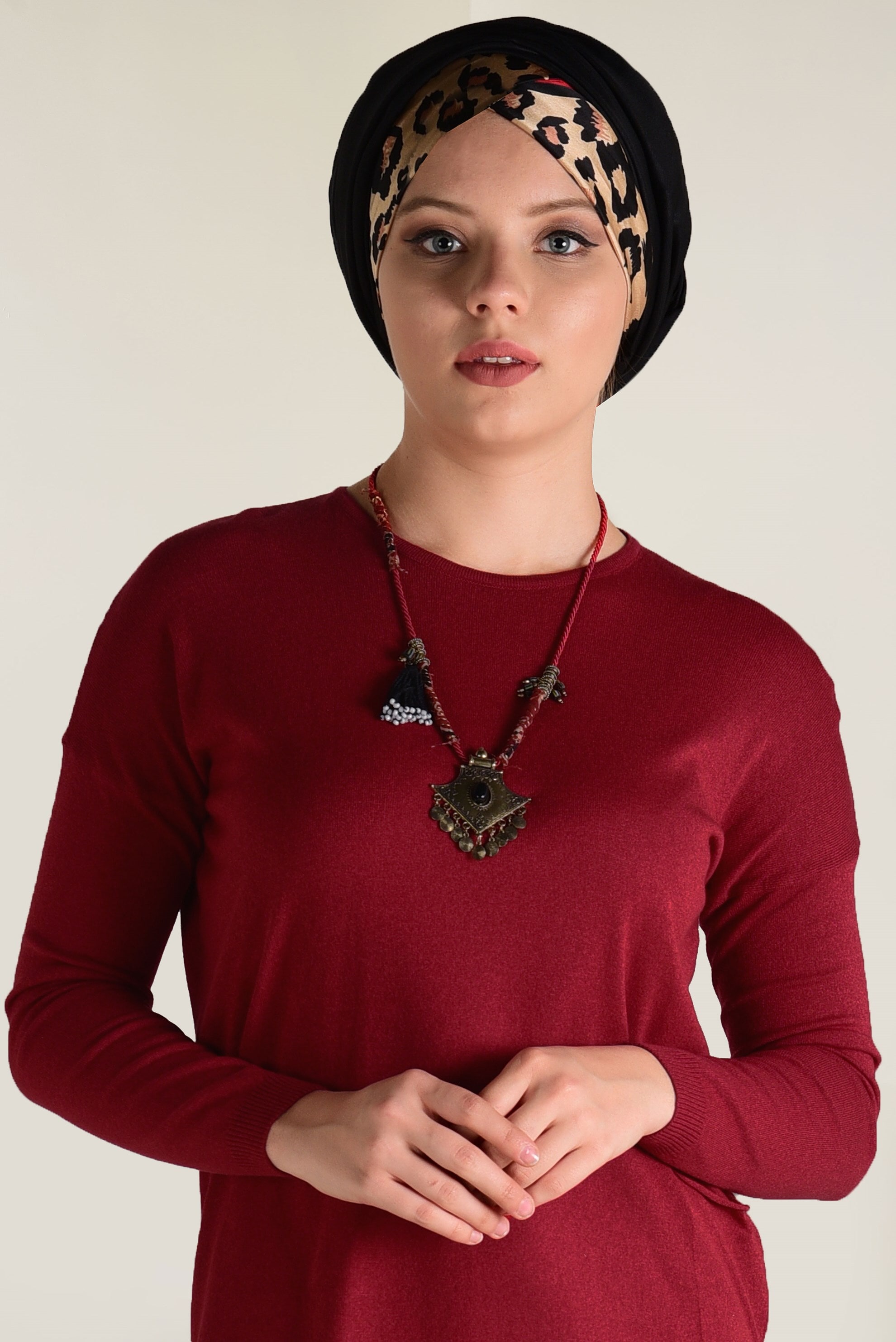 Tesettür giyim TURUNCU BİSİKLET YAKA TRİKO TUNİK 4503 