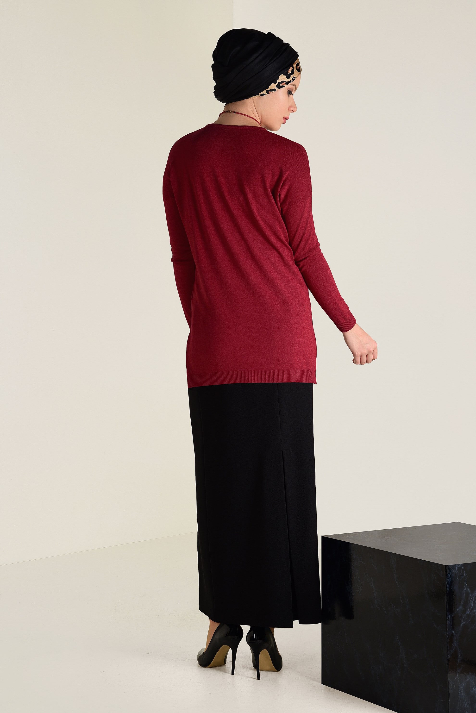 Tesettür giyim TURUNCU BİSİKLET YAKA TRİKO TUNİK 4503 