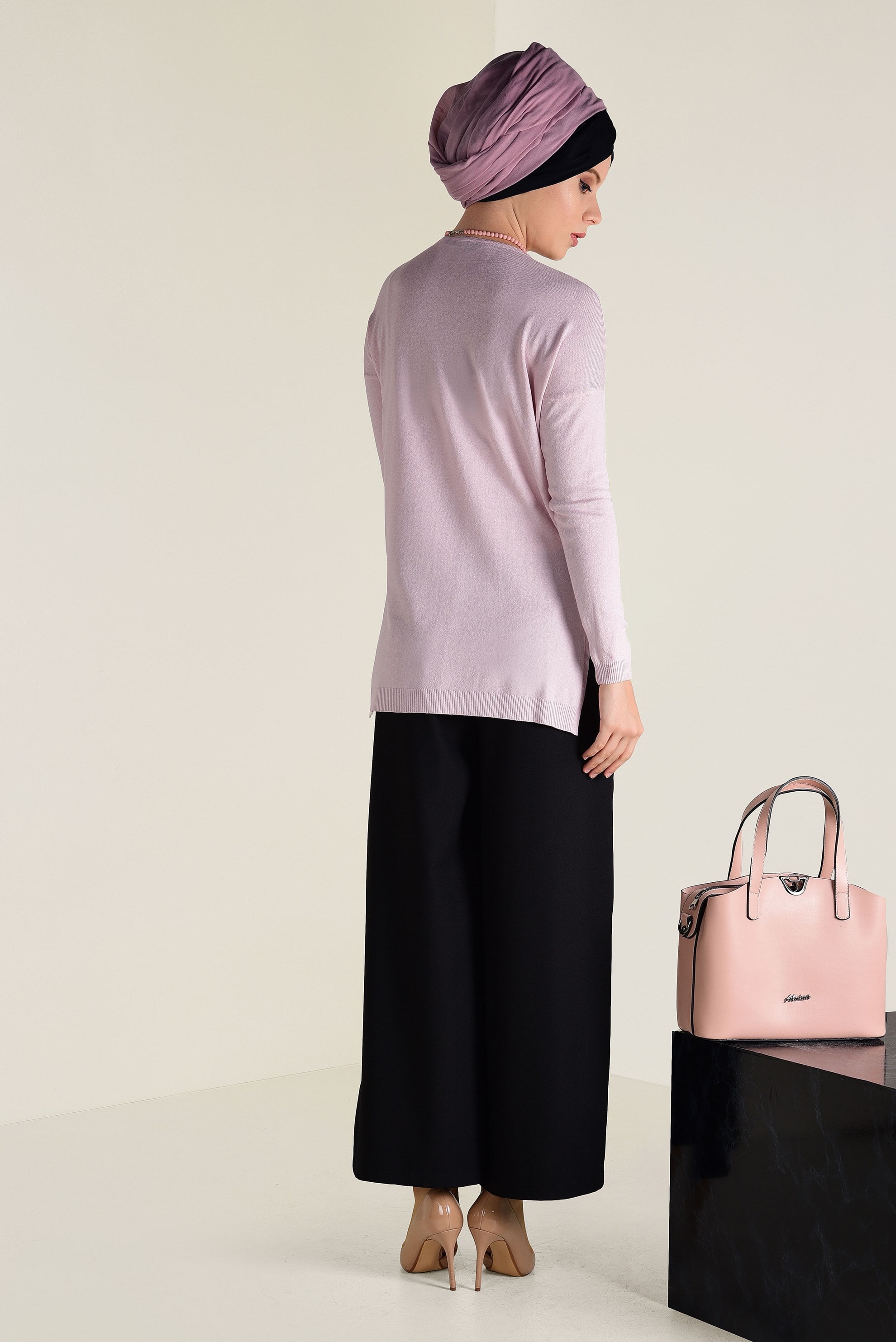 Tesettür giyim PUDRA BİSİKLET YAKA TRİKO TUNİK 4503 