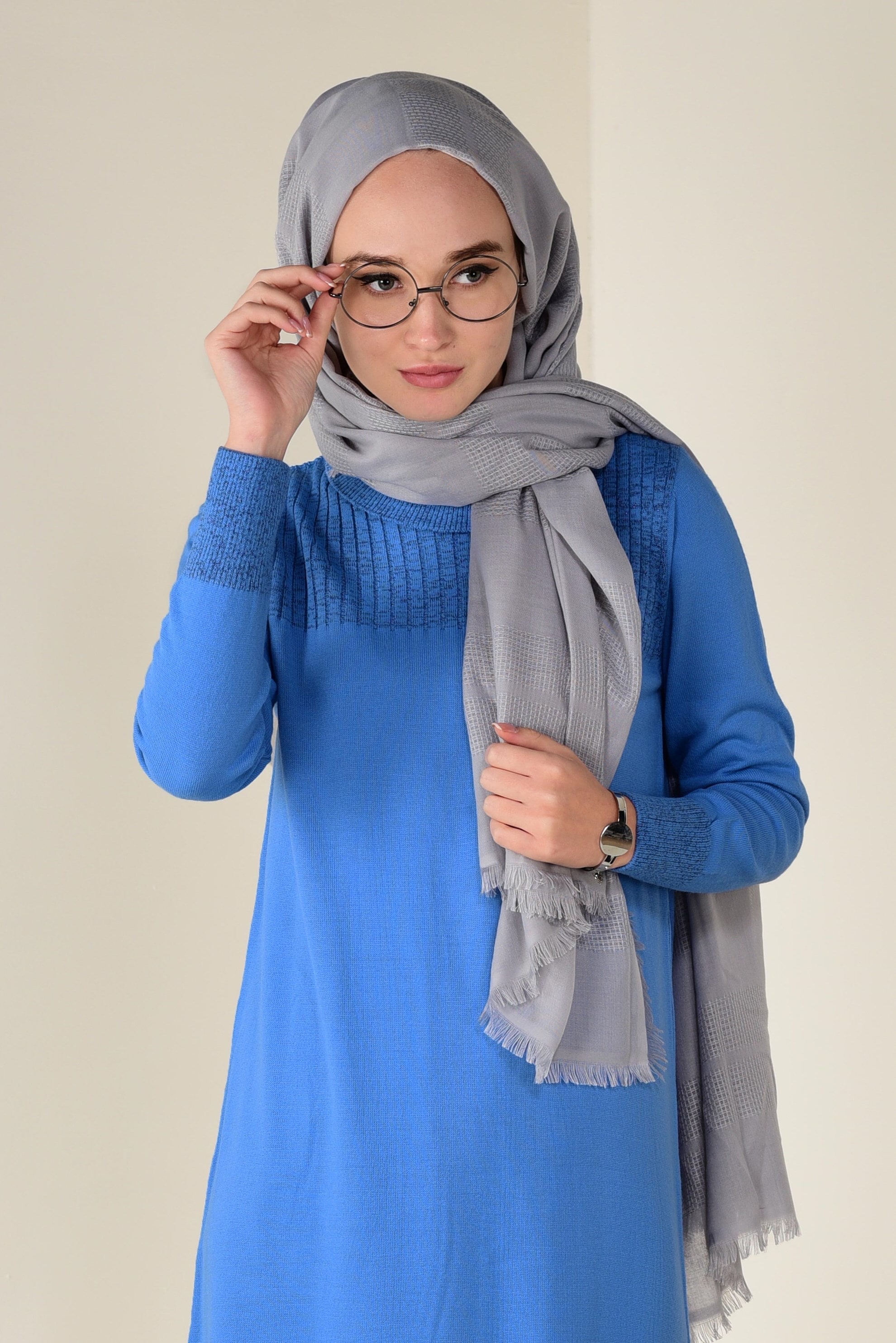 Tesettür giyim MAVİ BALIKÇI YAKA TRİKO TUNİK 4505 