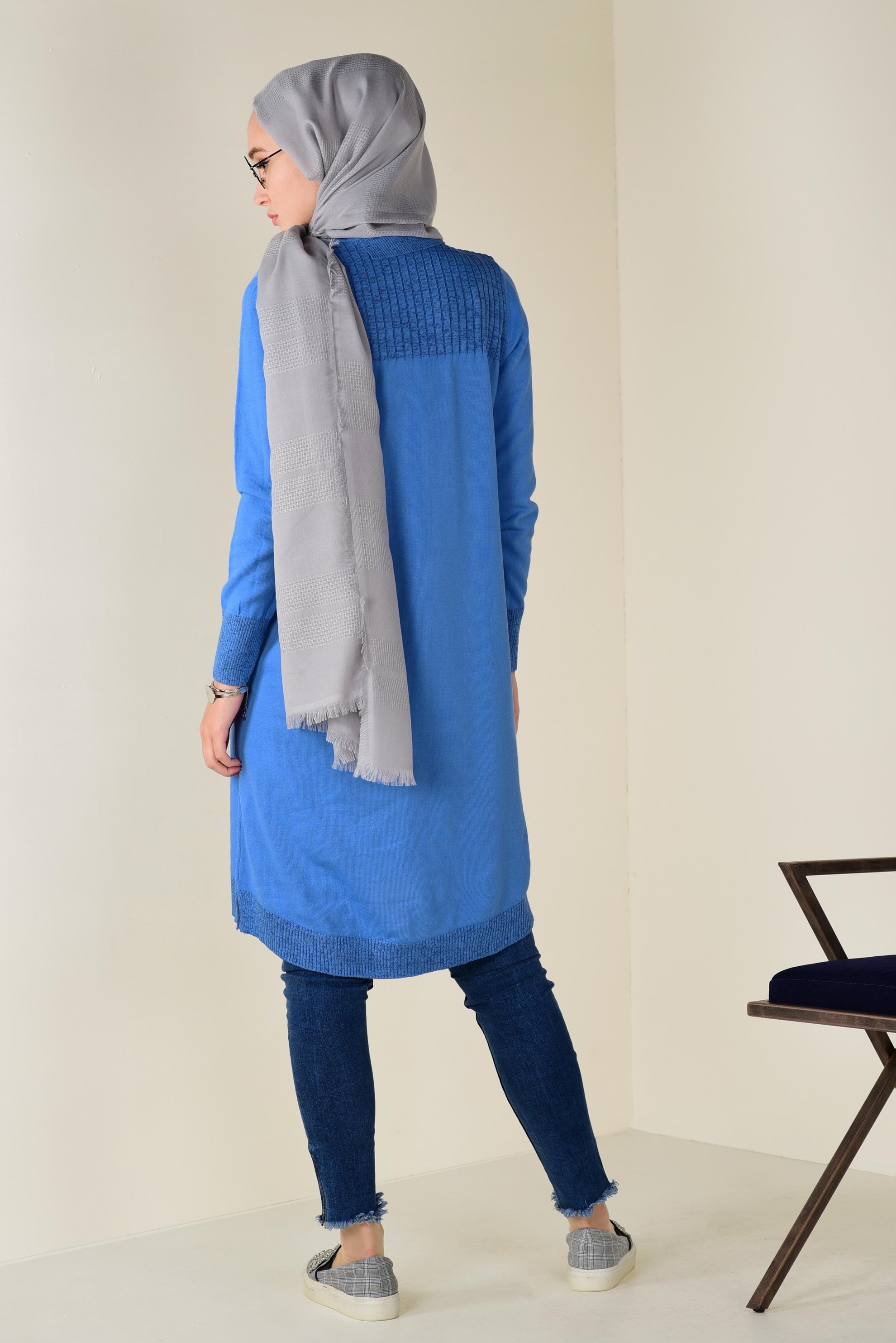 Tesettür giyim MAVİ BALIKÇI YAKA TRİKO TUNİK 4505 