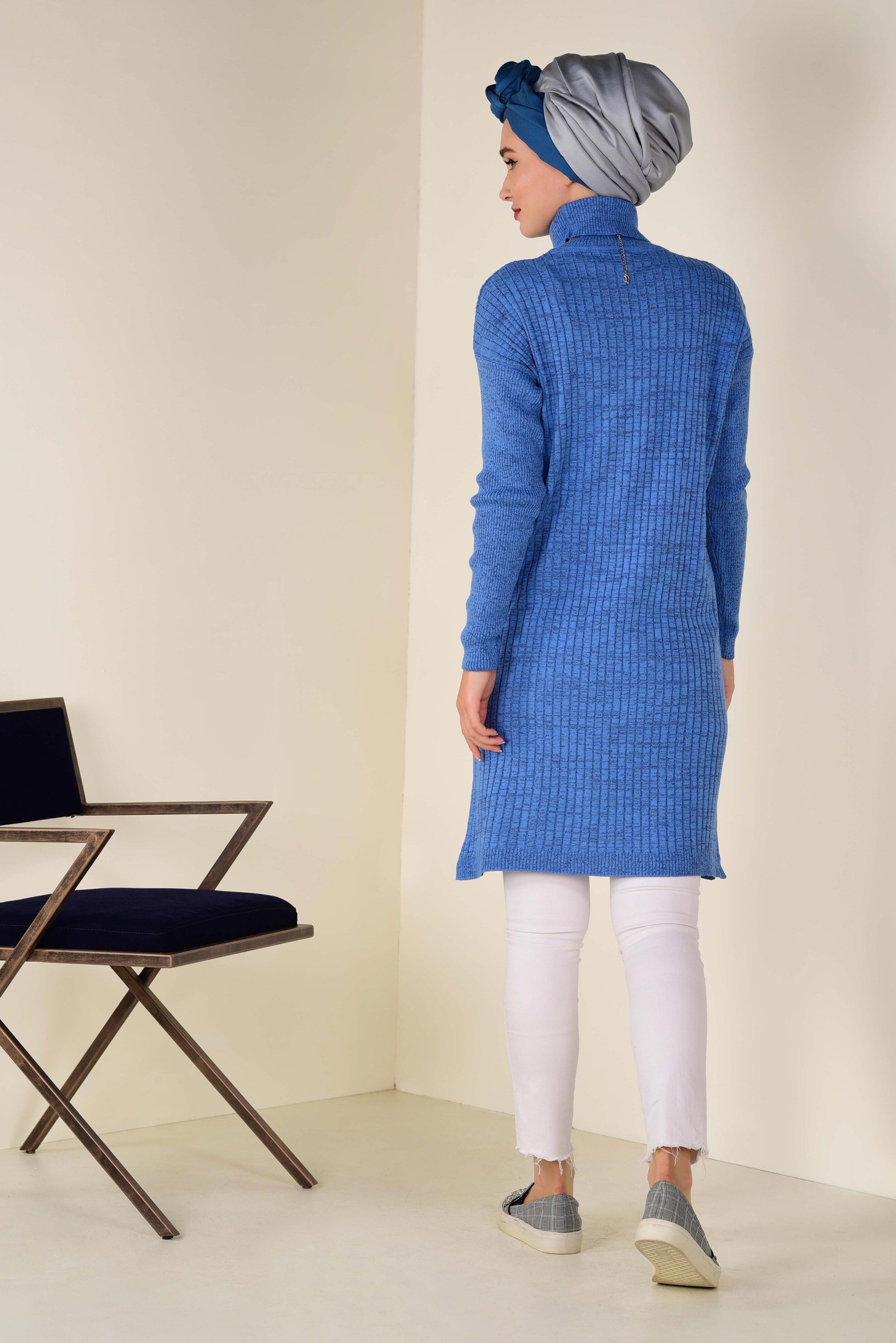 Tesettür giyim MAVİ SİMLİ TRİKO TUNİK 4506 