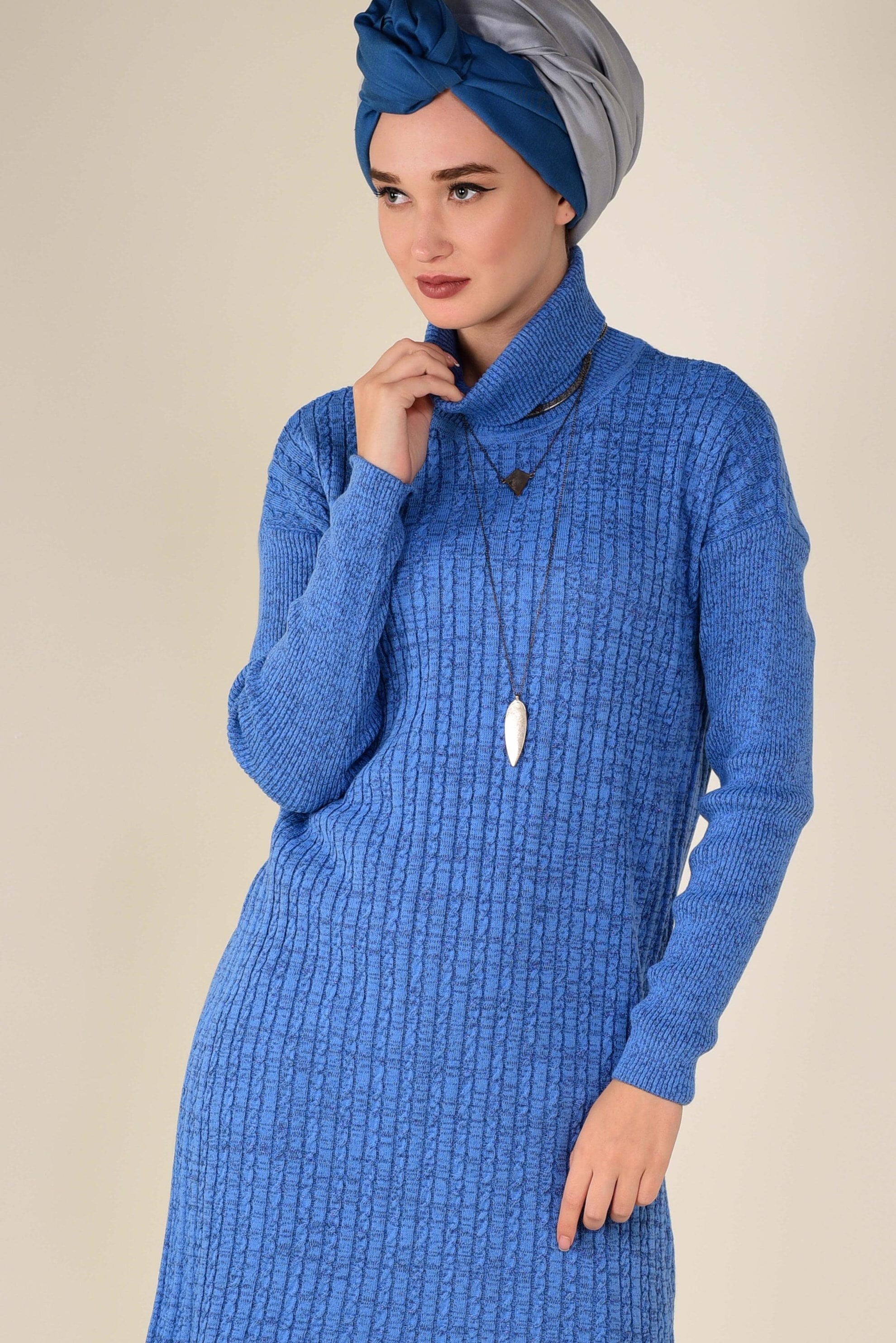 Tesettür giyim MAVİ SİMLİ TRİKO TUNİK 4506 