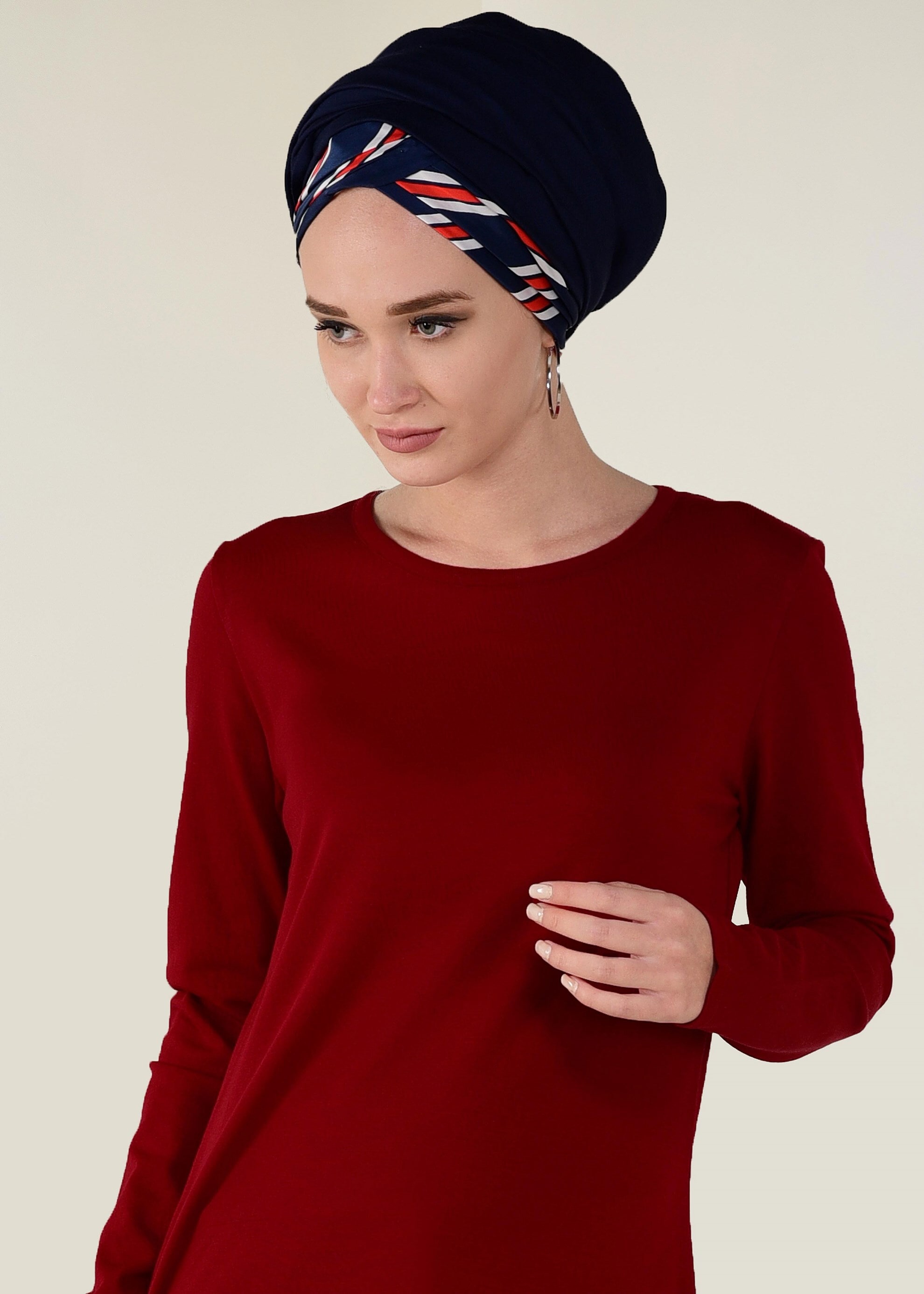 Tesettür giyim KIRMIZI BİSİKLET YAKA TRİKO TUNİK 4509 