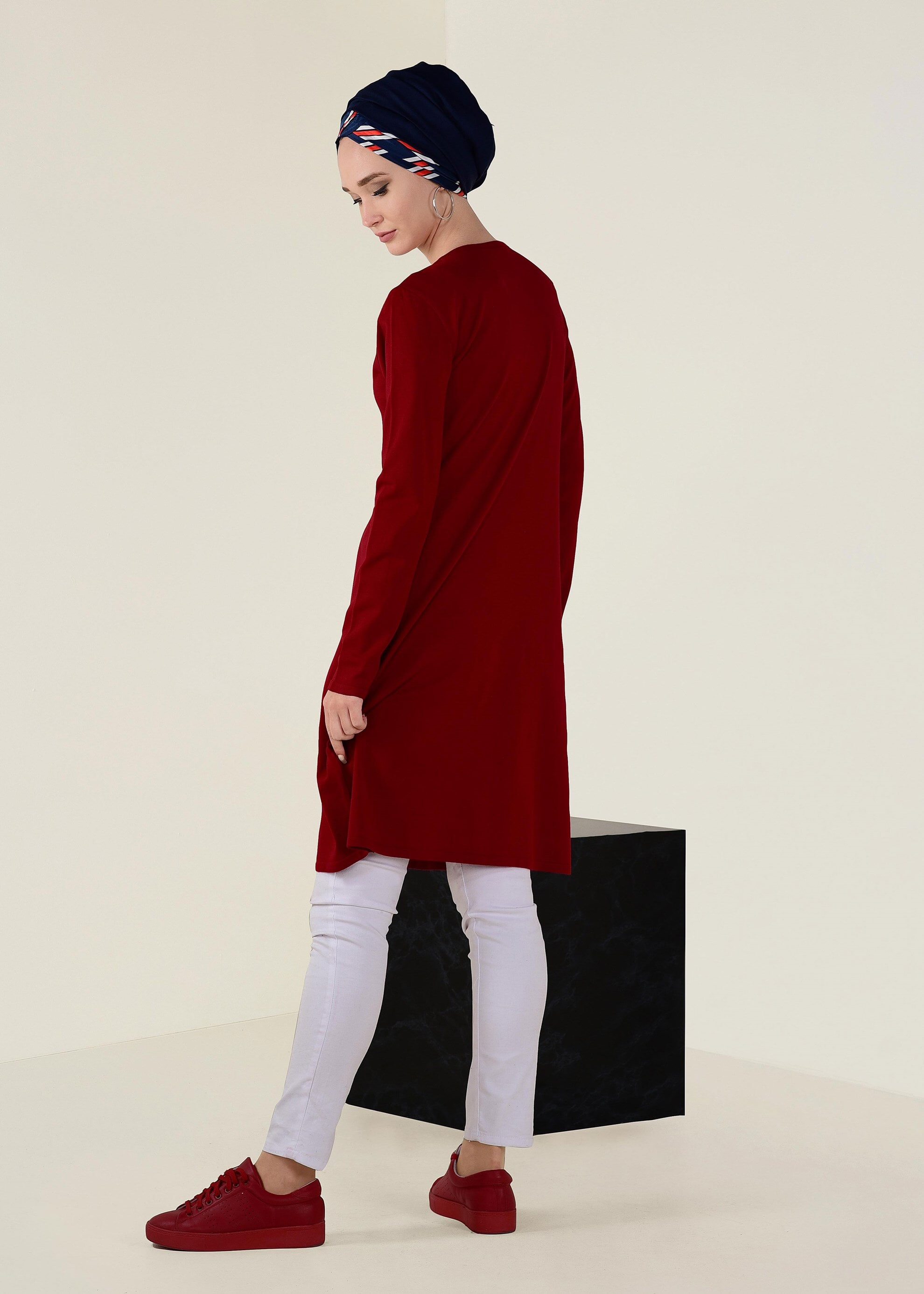 Tesettür giyim KIRMIZI BİSİKLET YAKA TRİKO TUNİK 4509 