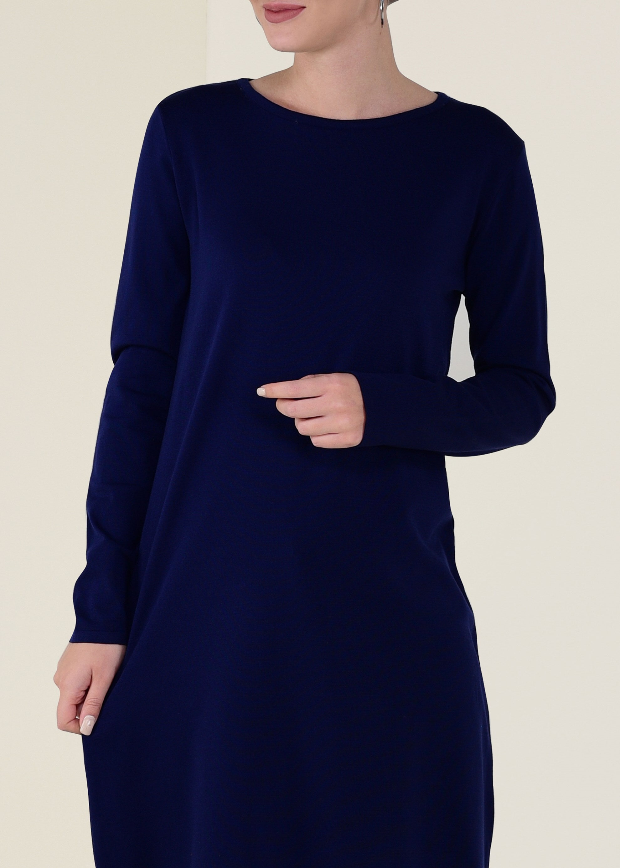 Tesettür giyim LACİVERT BİSİKLET YAKA TRİKO TUNİK 4509 