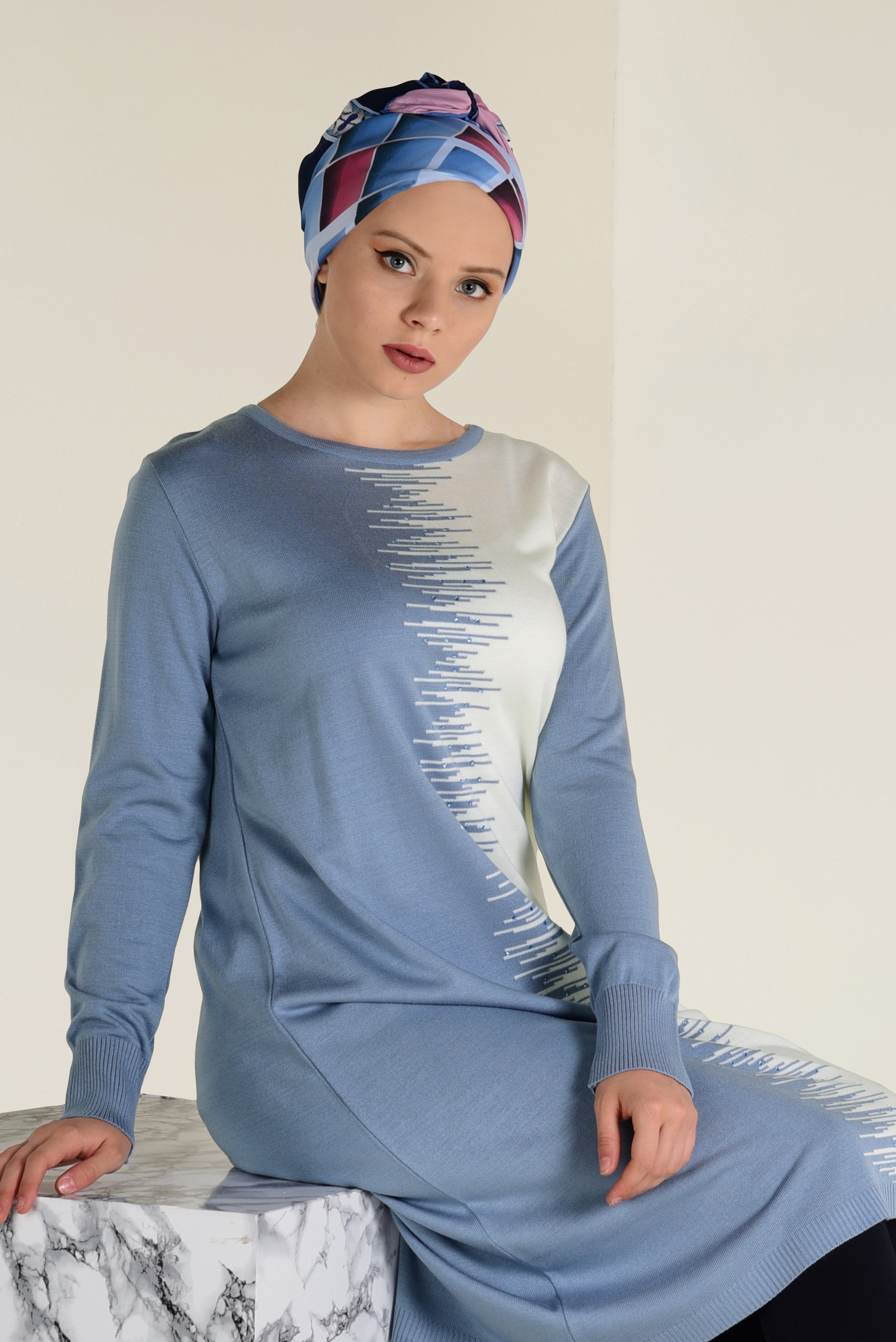 Tesettür giyim MAVİ ÇİFT RENK TRİKO TUNİK 4514 