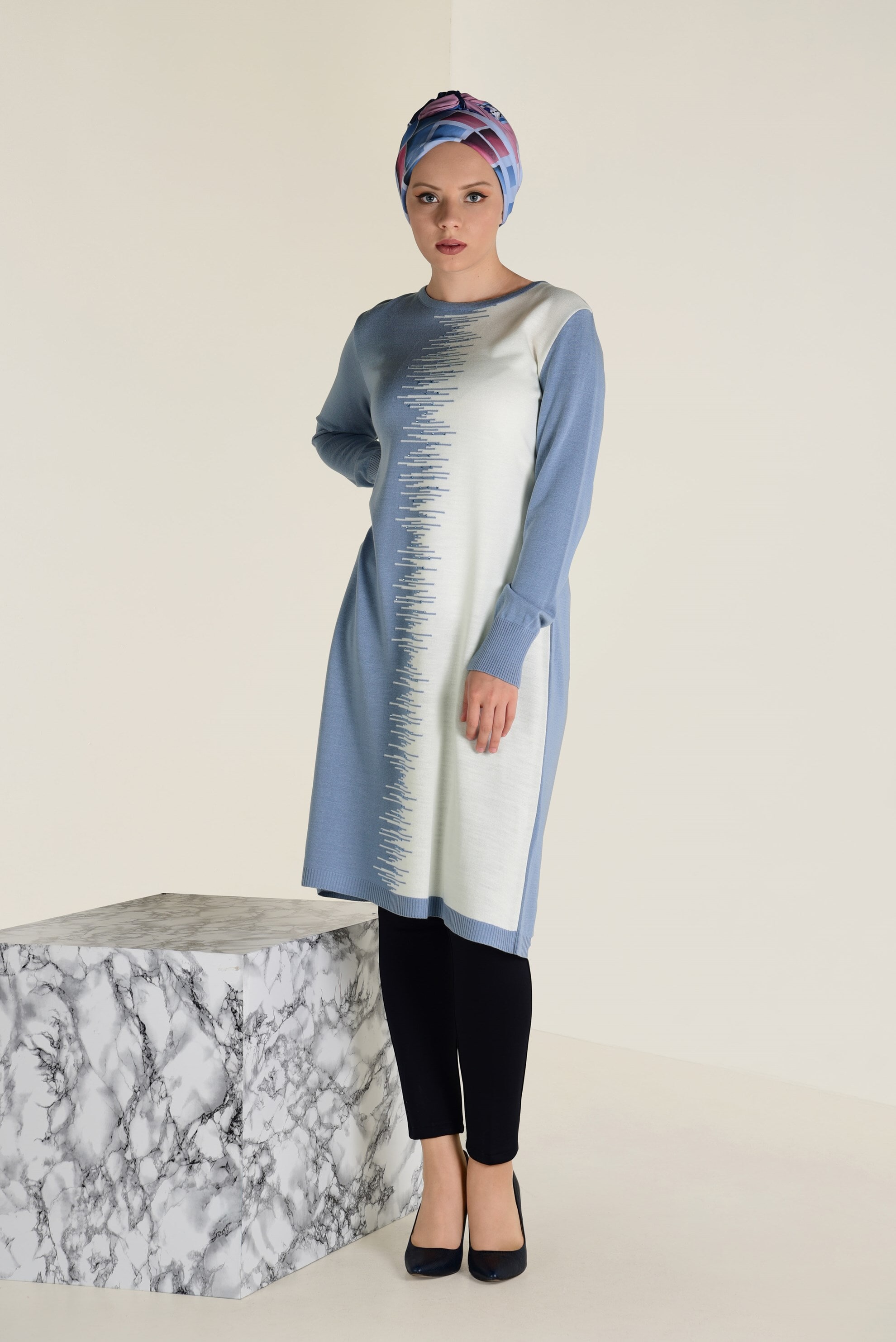 Tesettür giyim MAVİ ÇİFT RENK TRİKO TUNİK 4514 