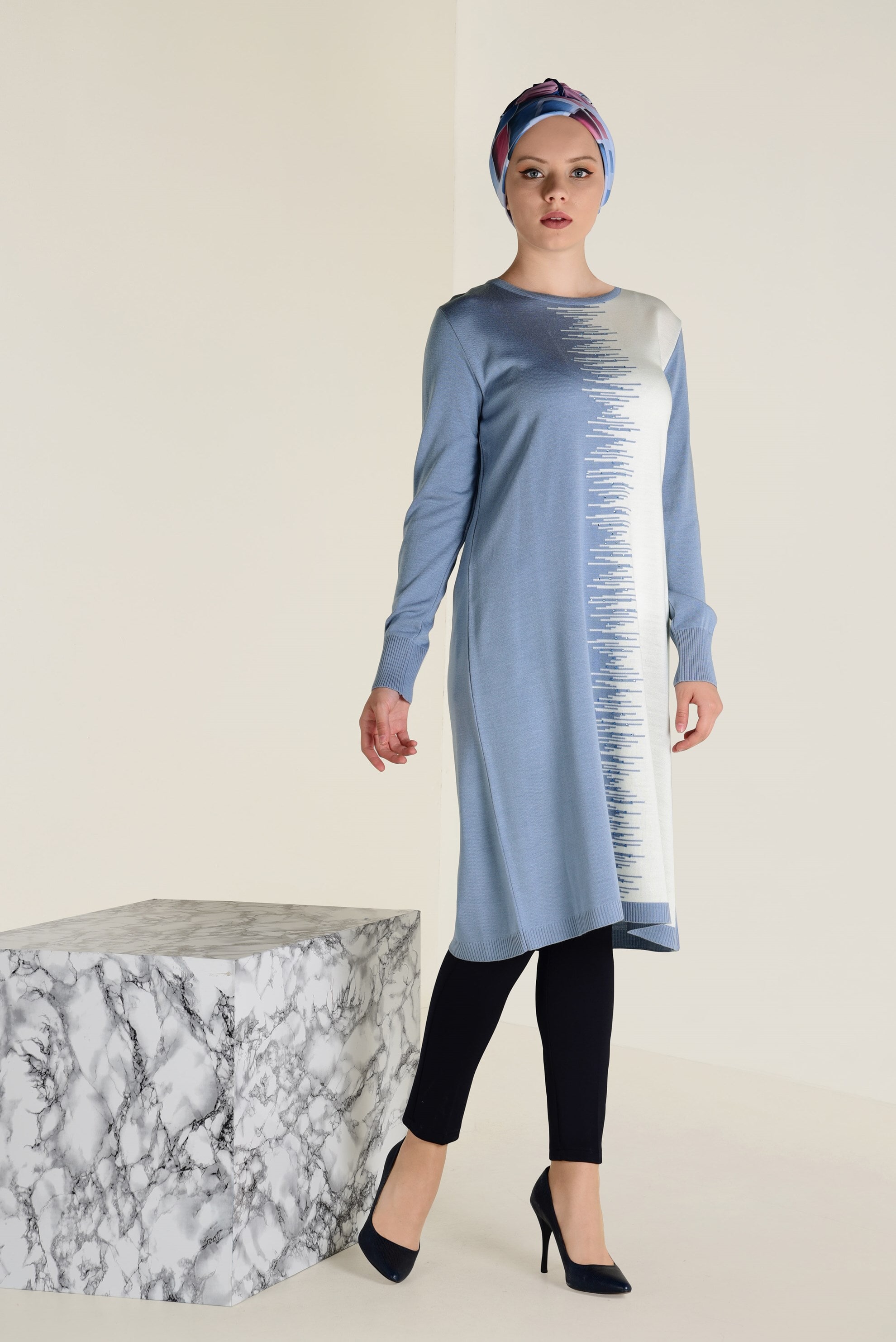 Tesettür giyim MAVİ ÇİFT RENK TRİKO TUNİK 4514 