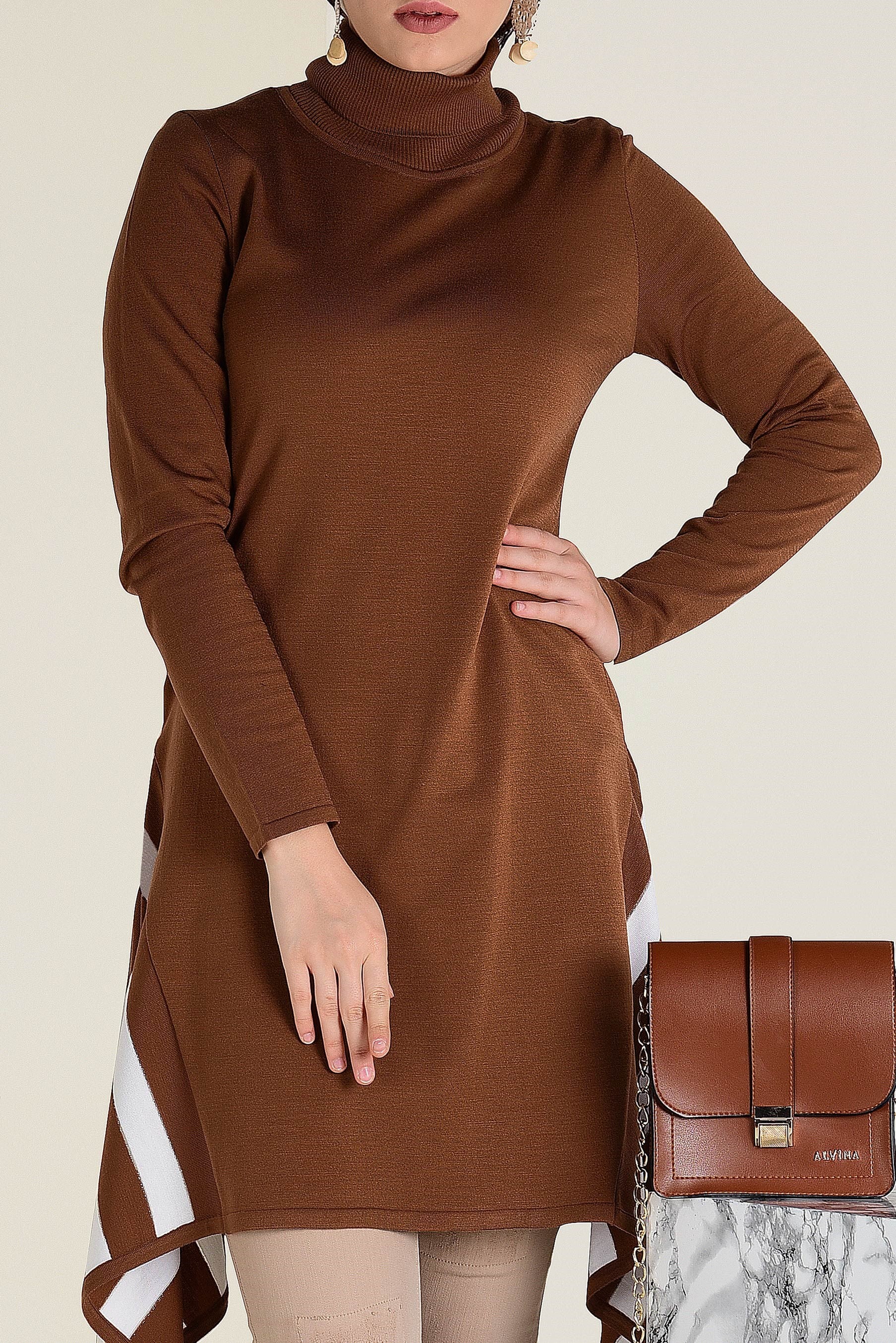 Tesettür giyim SARI ASİMETRİK KESİM TRİKO TUNİK 4517  