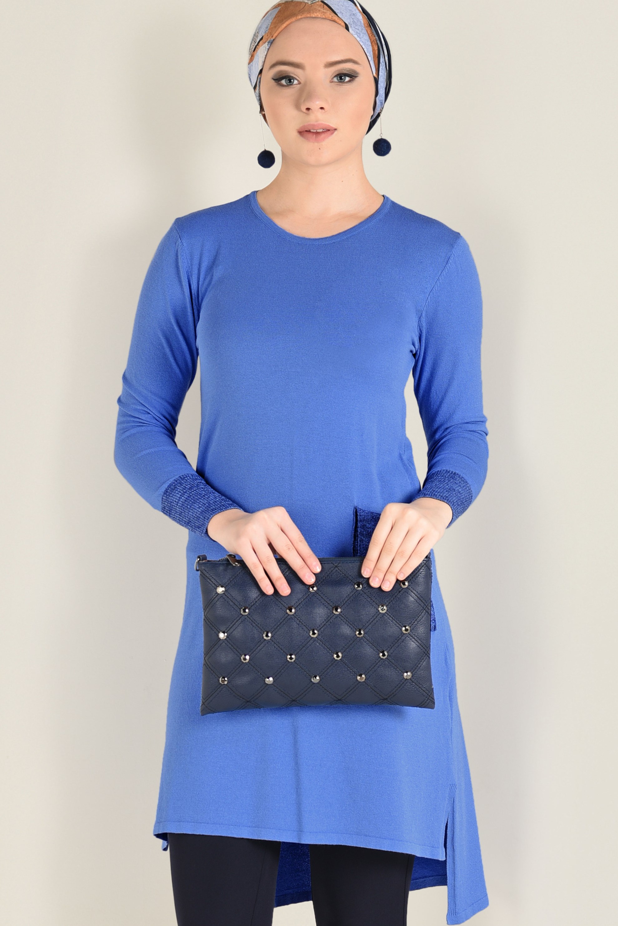 Tesettür giyim MAVİ SİMLİ TRİKO TUNİK 4522