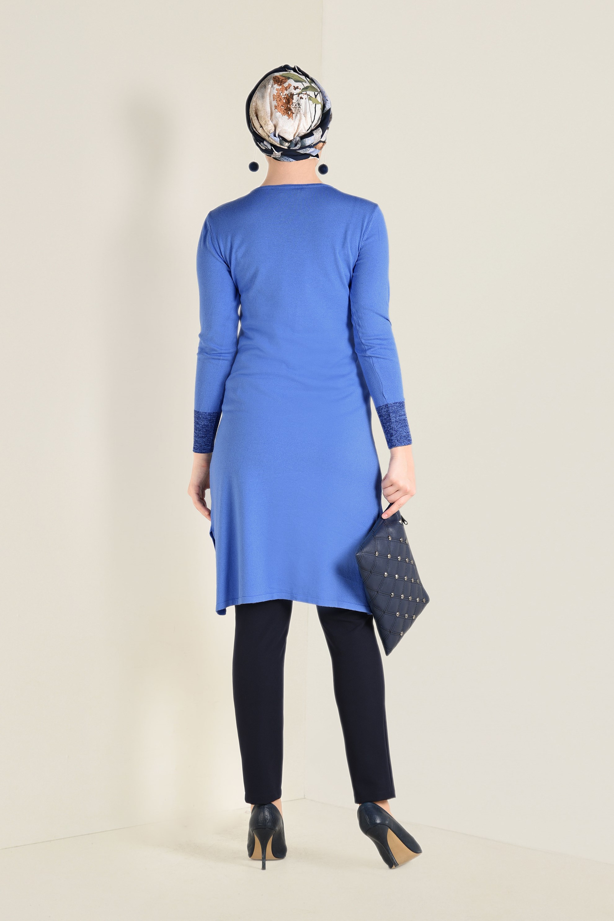 Tesettür giyim MAVİ SİMLİ TRİKO TUNİK 4522