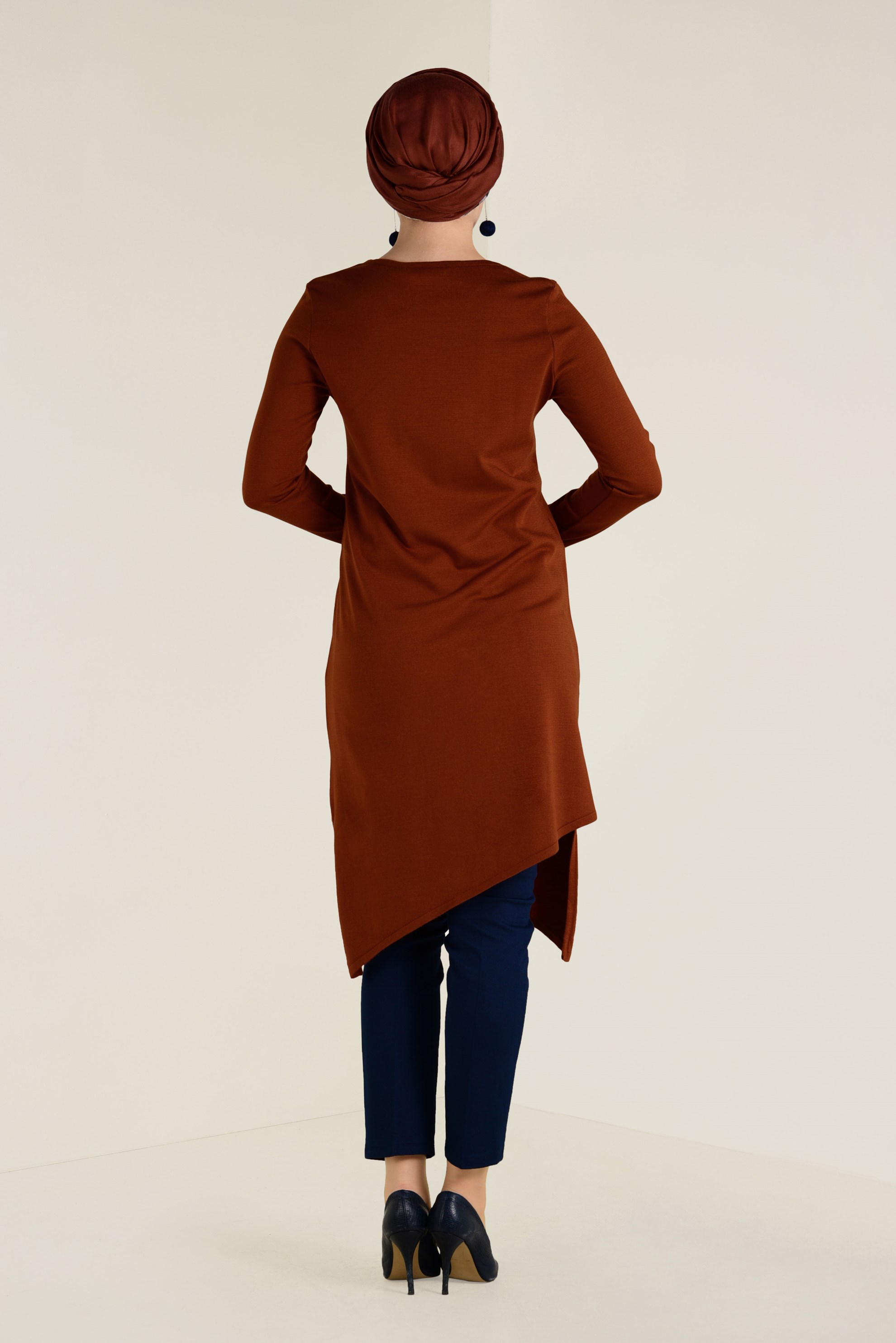 Tesettür giyim TURUNCU ASİMETRİK KESİM  TRİKO TUNİK 4526 