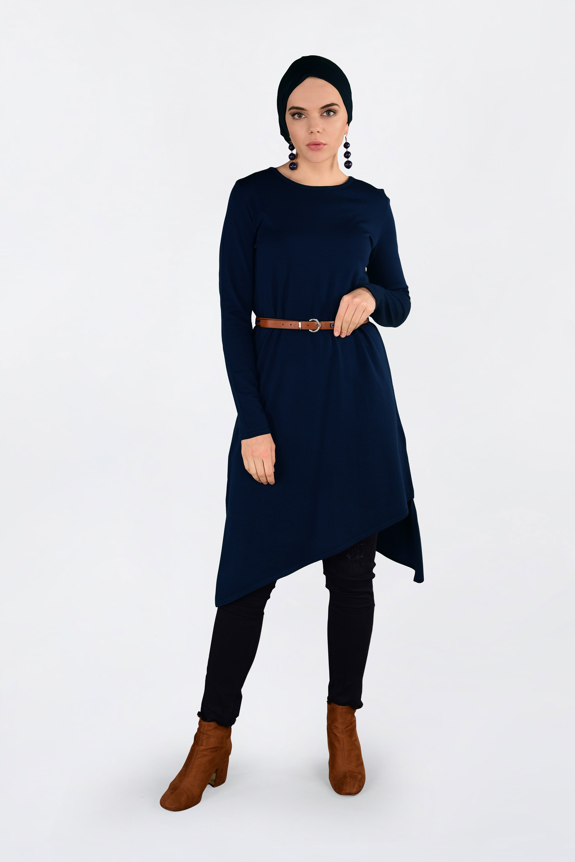 Tesettür giyim LACİVERT ASİMETRİK KESİM  TRİKO TUNİK 4526 