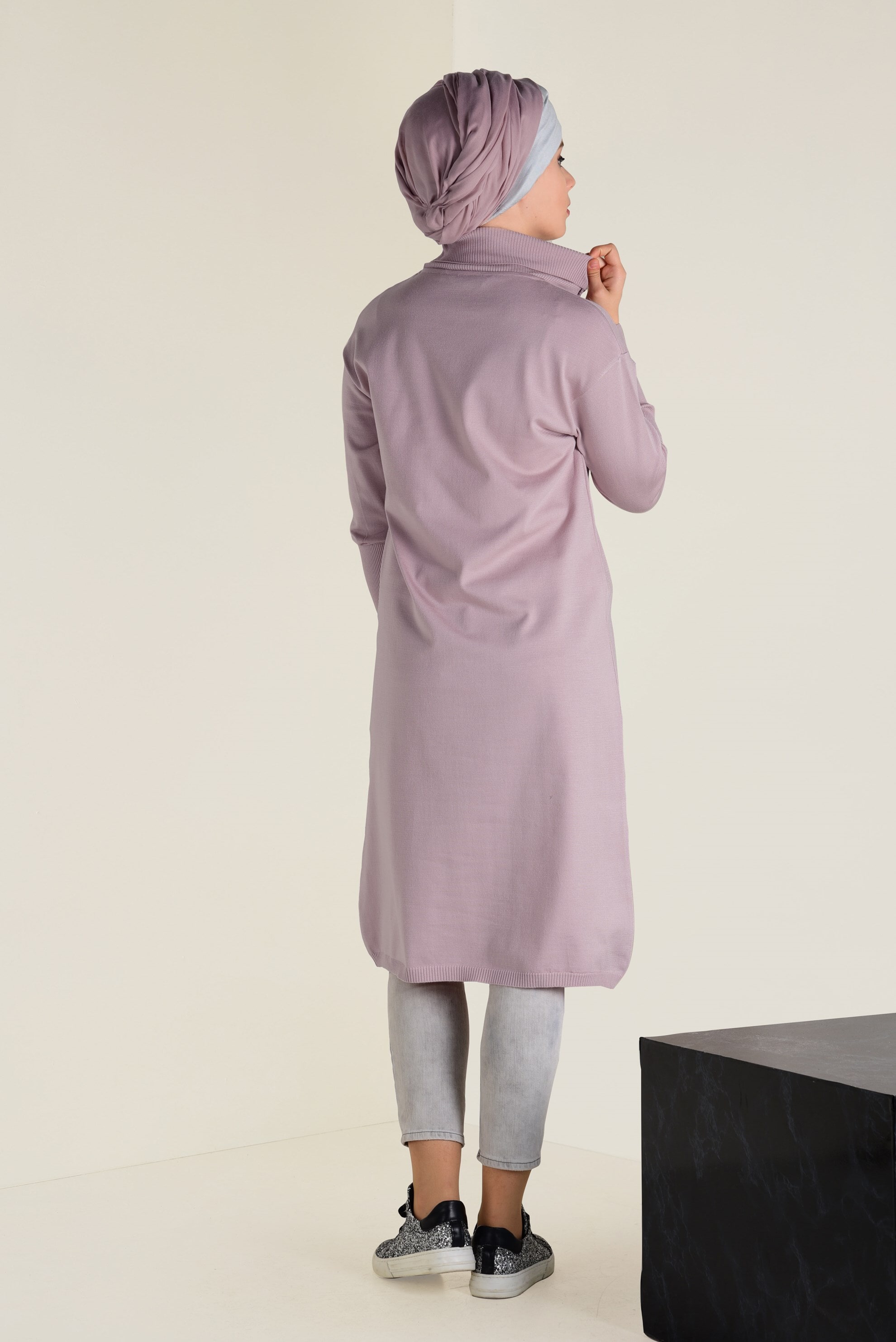 Tesettür giyim PUDRA BALIKÇI YAKA TRİKO TUNİK 4528 