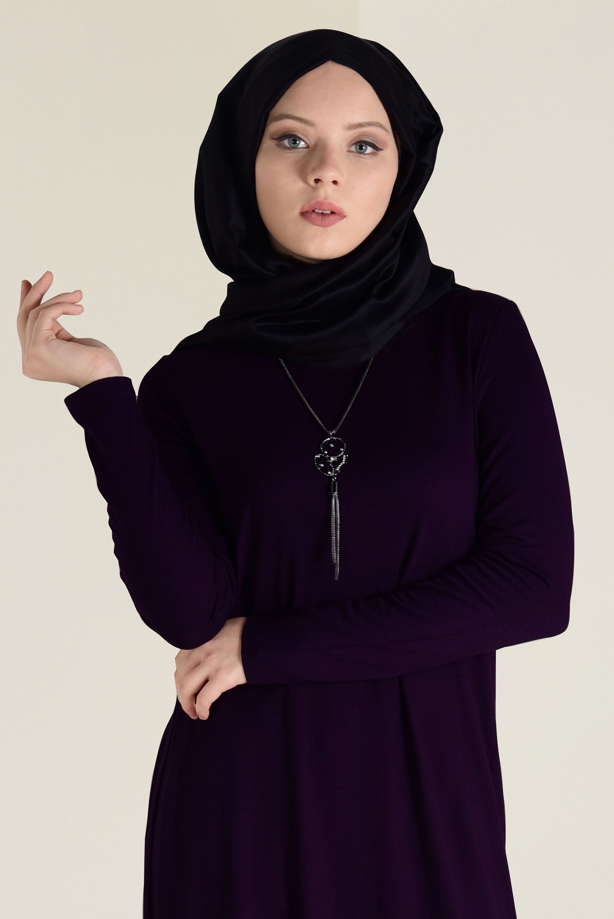 Tesettür giyim MOR BİSİKLET YAKA TRİKO TUNİK 4578 