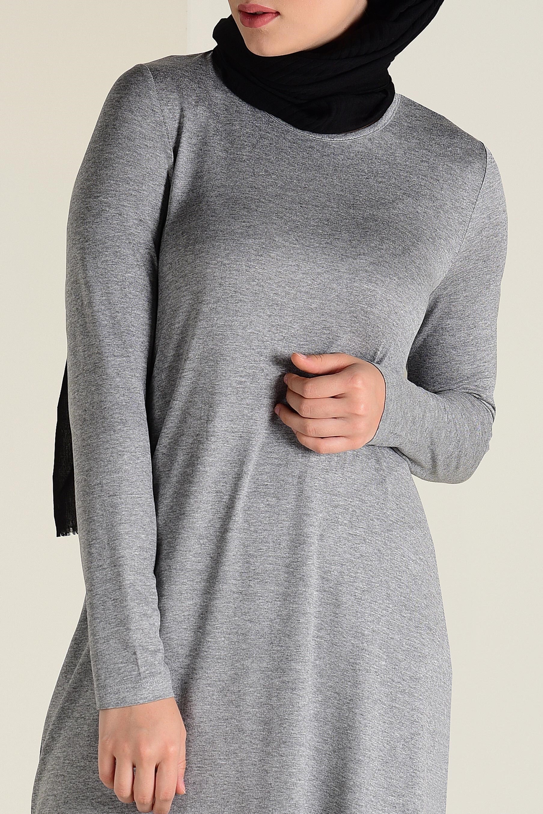 Tesettür giyim GRİ BİSİKLET YAKA TRİKO TUNİK 4578 