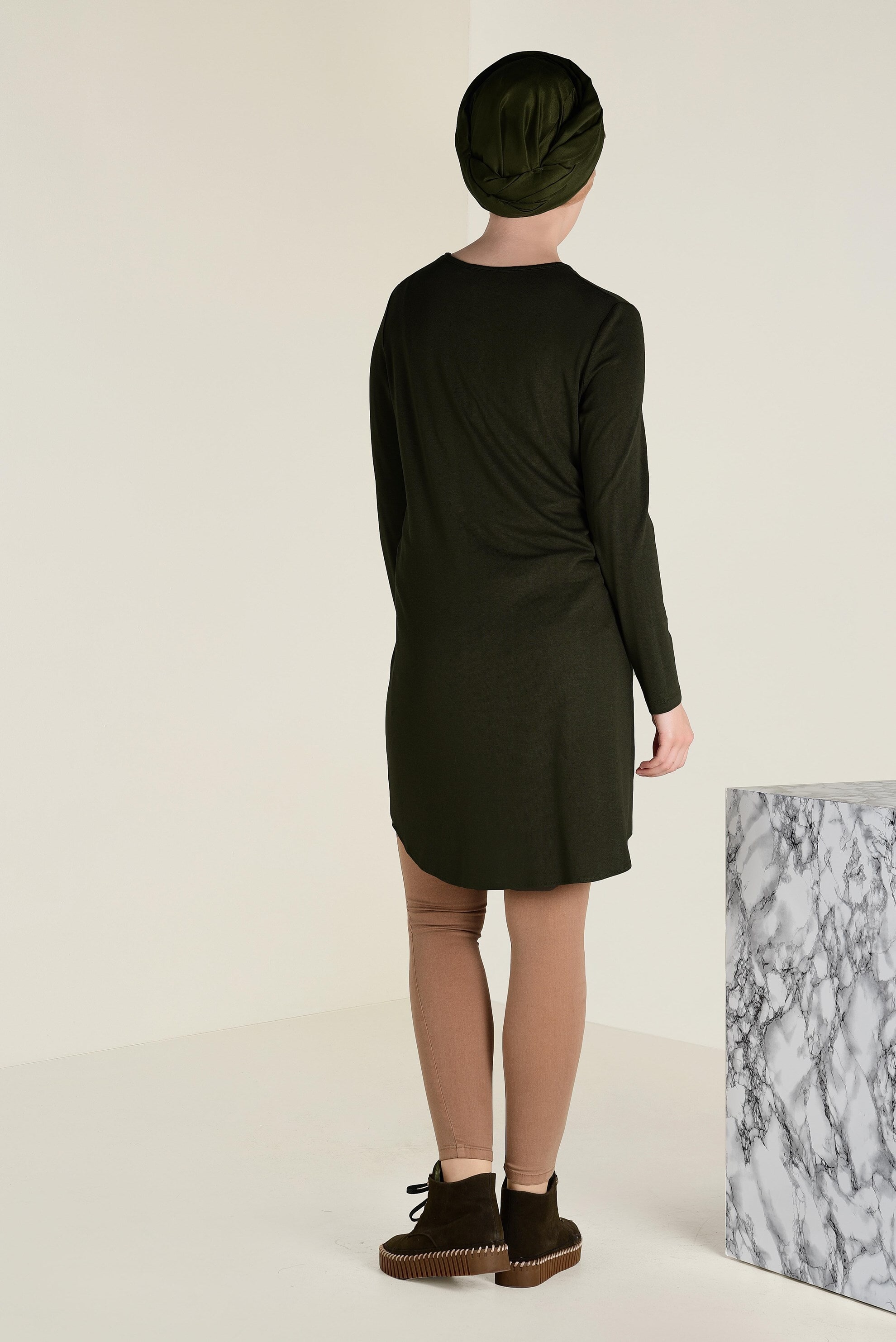 Tesettür giyim HAKİ BİSİKLET YAKA TRİKO TUNİK 4578 