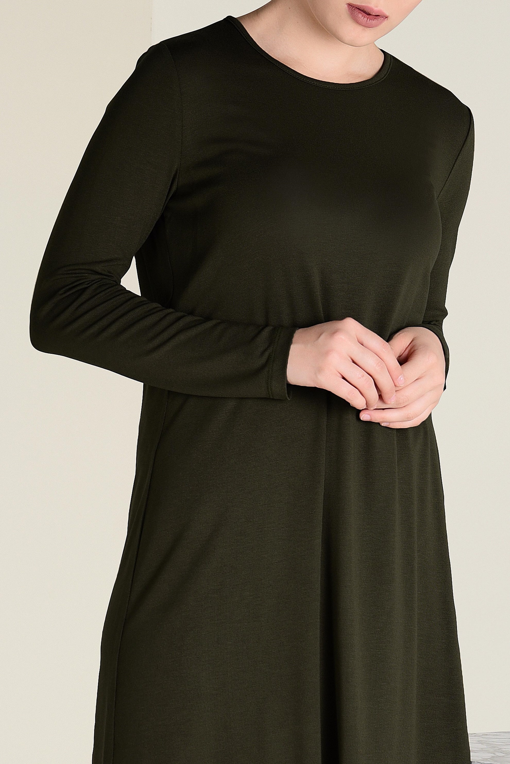 Tesettür giyim HAKİ BİSİKLET YAKA TRİKO TUNİK 4578 