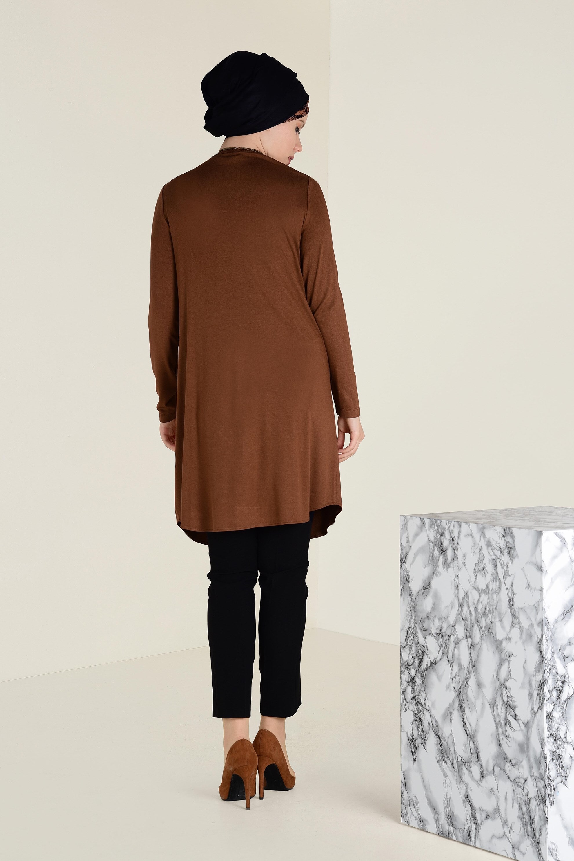 Tesettür giyim TABA BİSİKLET YAKA TRİKO TUNİK 4578 