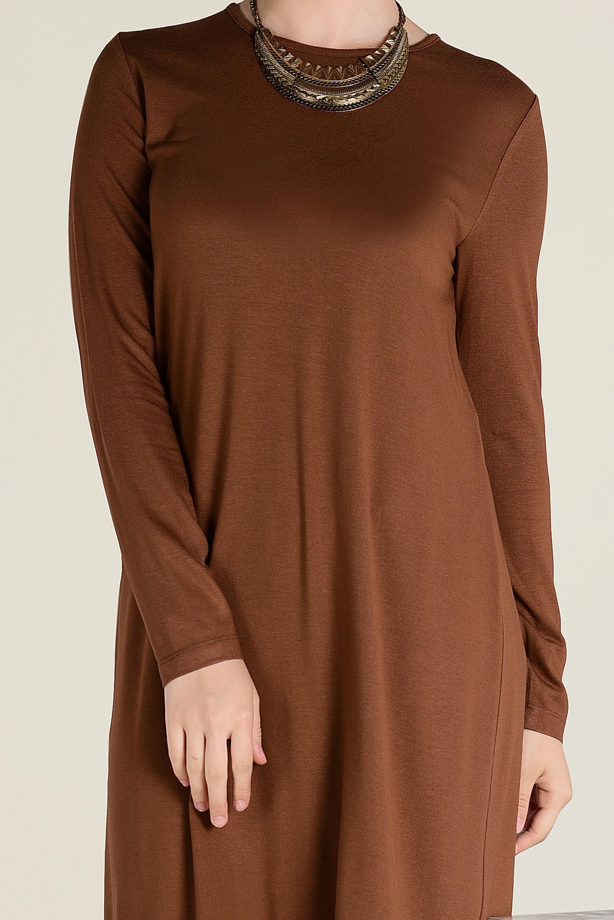 Tesettür giyim TABA BİSİKLET YAKA TRİKO TUNİK 4578 