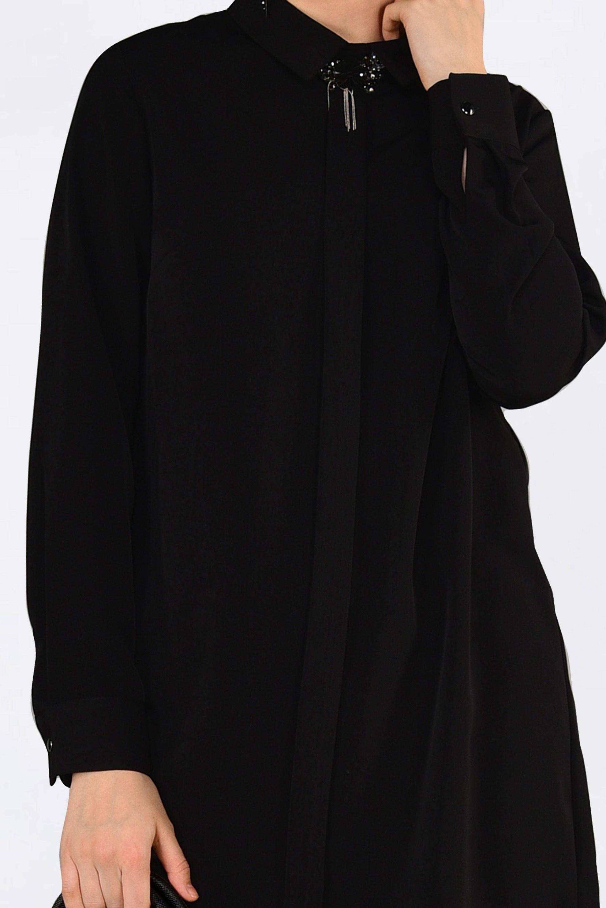 Tesettür giyim SİYAH BROŞLU KLASİK TUNİK 4583