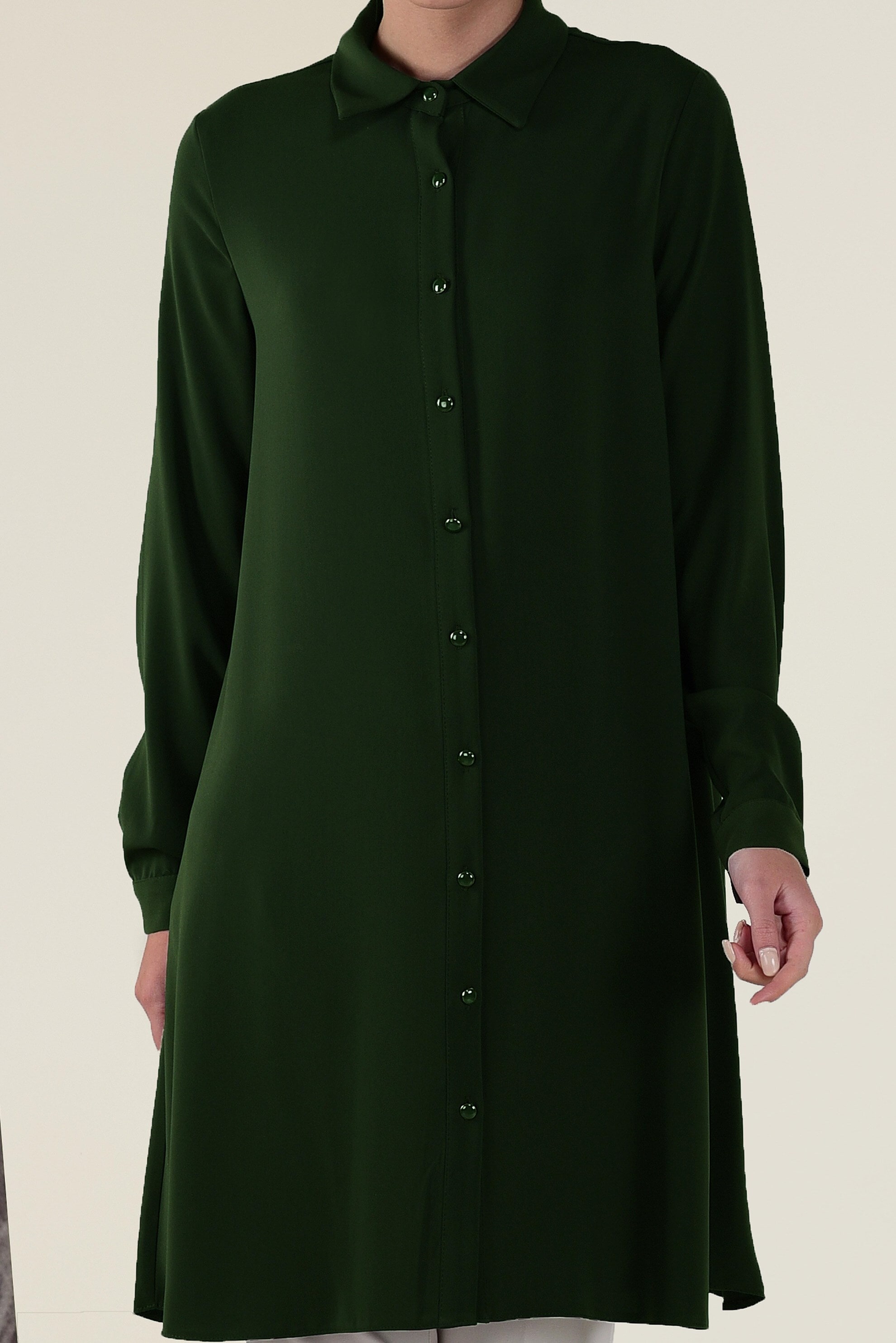 Tesettür giyim HAKİ ÖNDEN DÜĞMELİ ERKEK YAKA TUNİK 4584