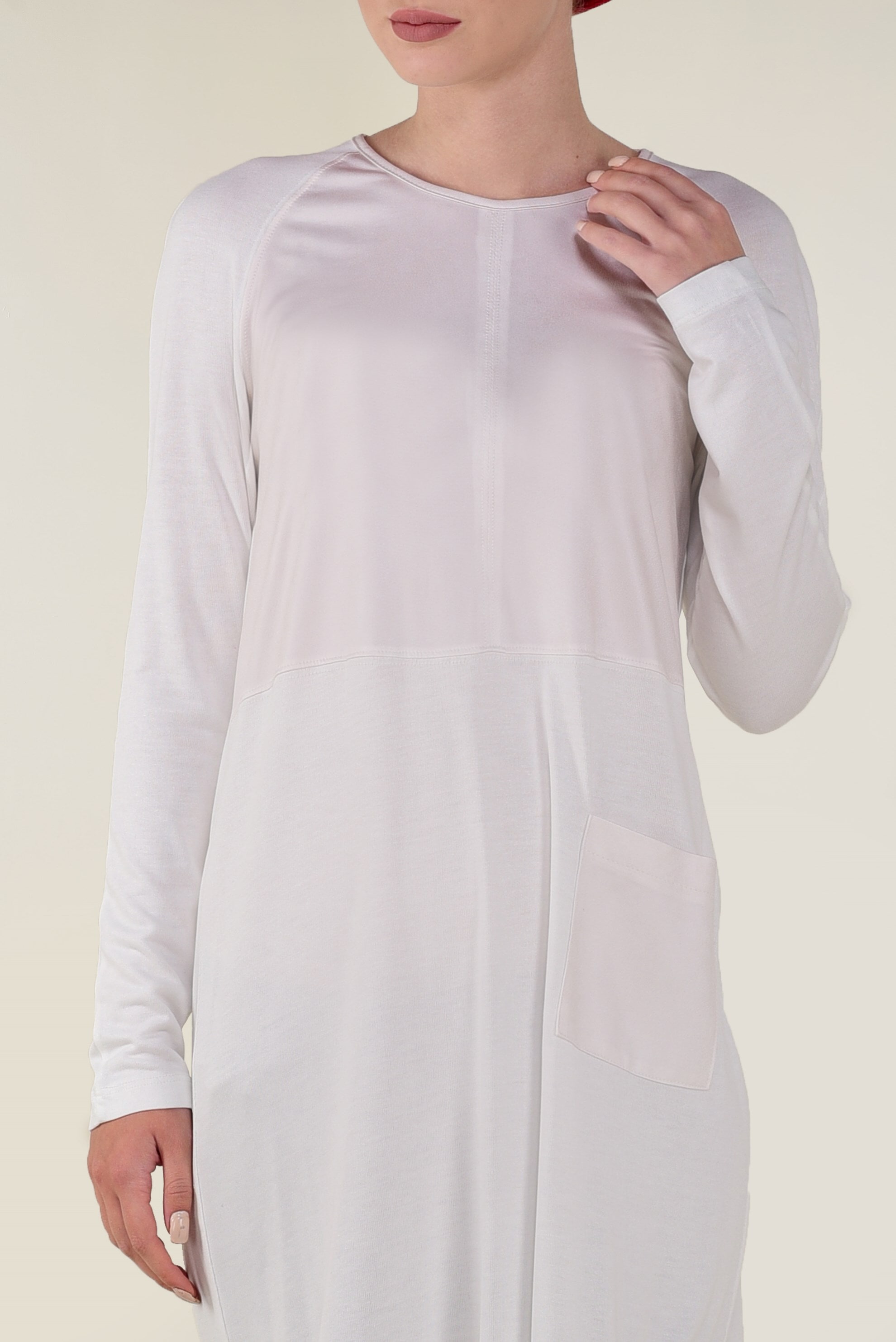 Tesettür giyim BEYAZ SUNİ DERİ DETAYLI TRİKO TUNİK 4588 