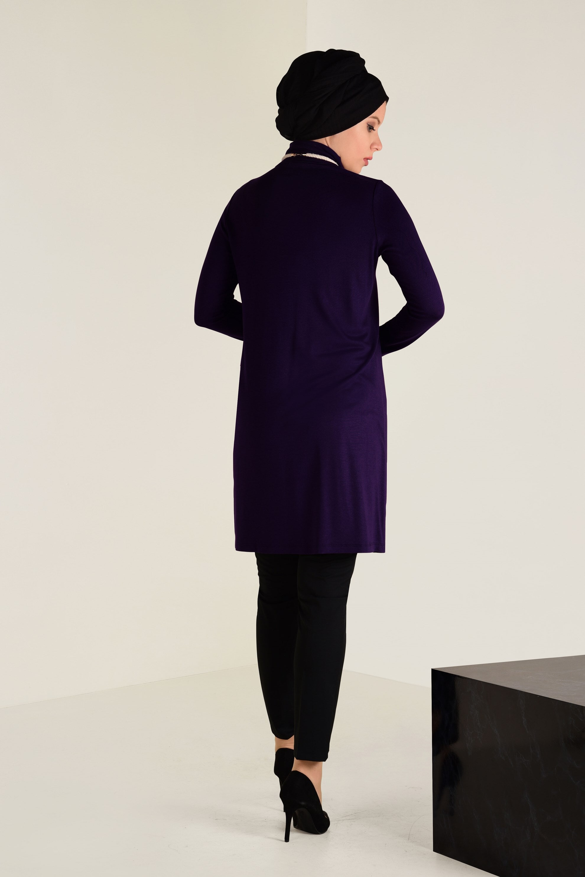 Tesettür giyim MOR BALIKÇI YAKA TRİKO TUNİK 4589