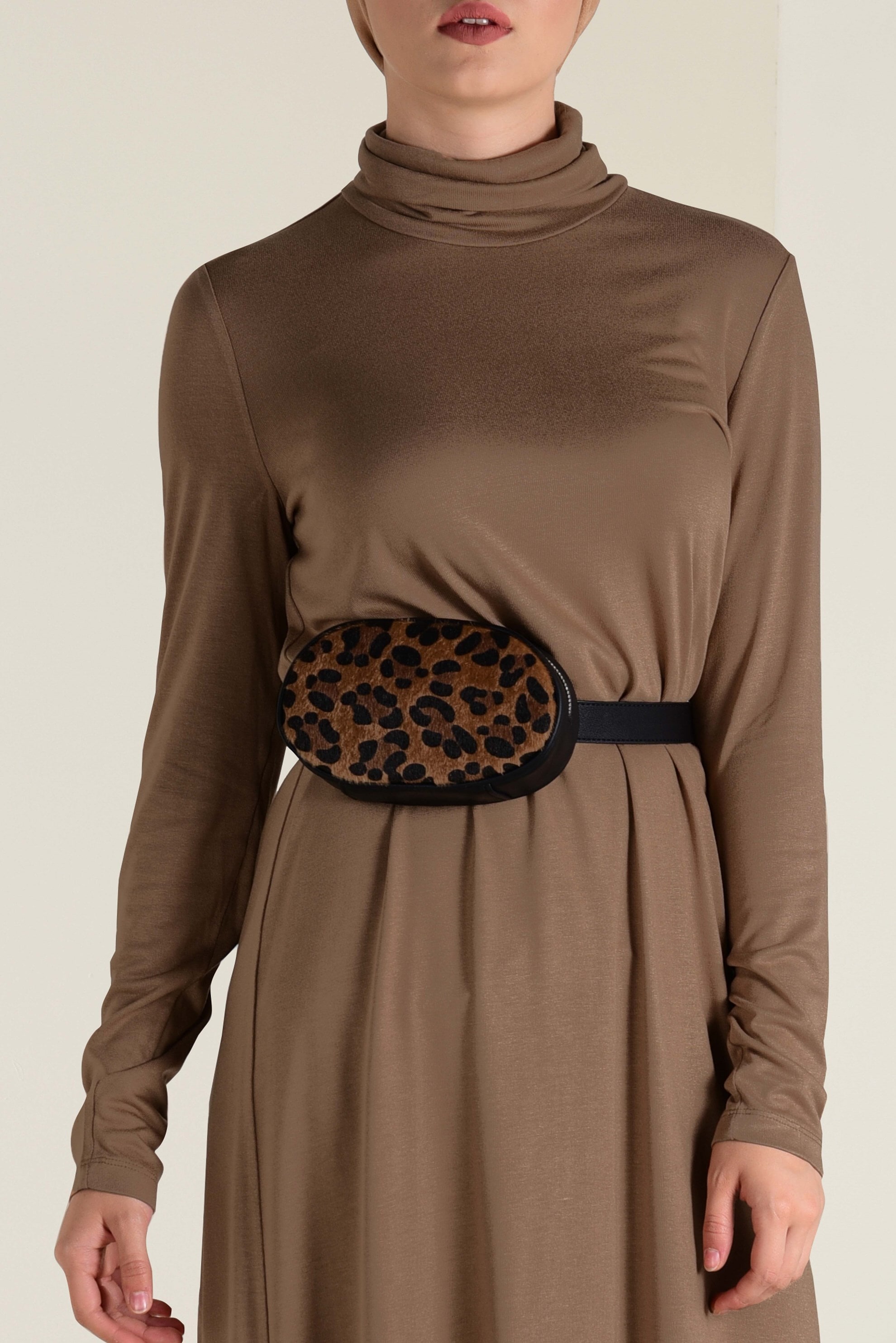 Tesettür giyim KAHVE BALIKÇI YAKA TRİKO TUNİK 4589