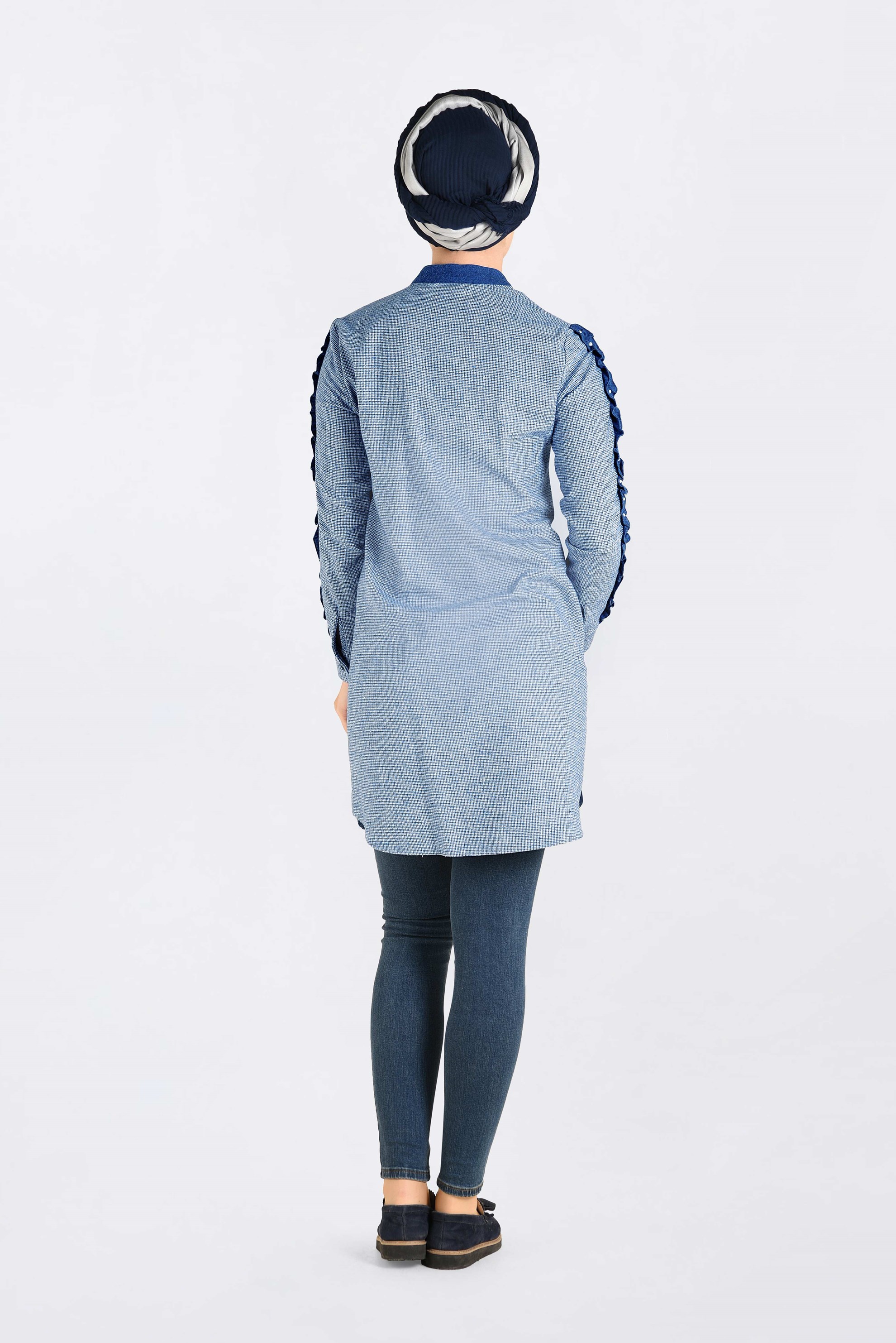 Tesettür giyim LACİVERT KOLLARI BONCUK İŞLEMELİ PAMUKLU TUNİK 4597 