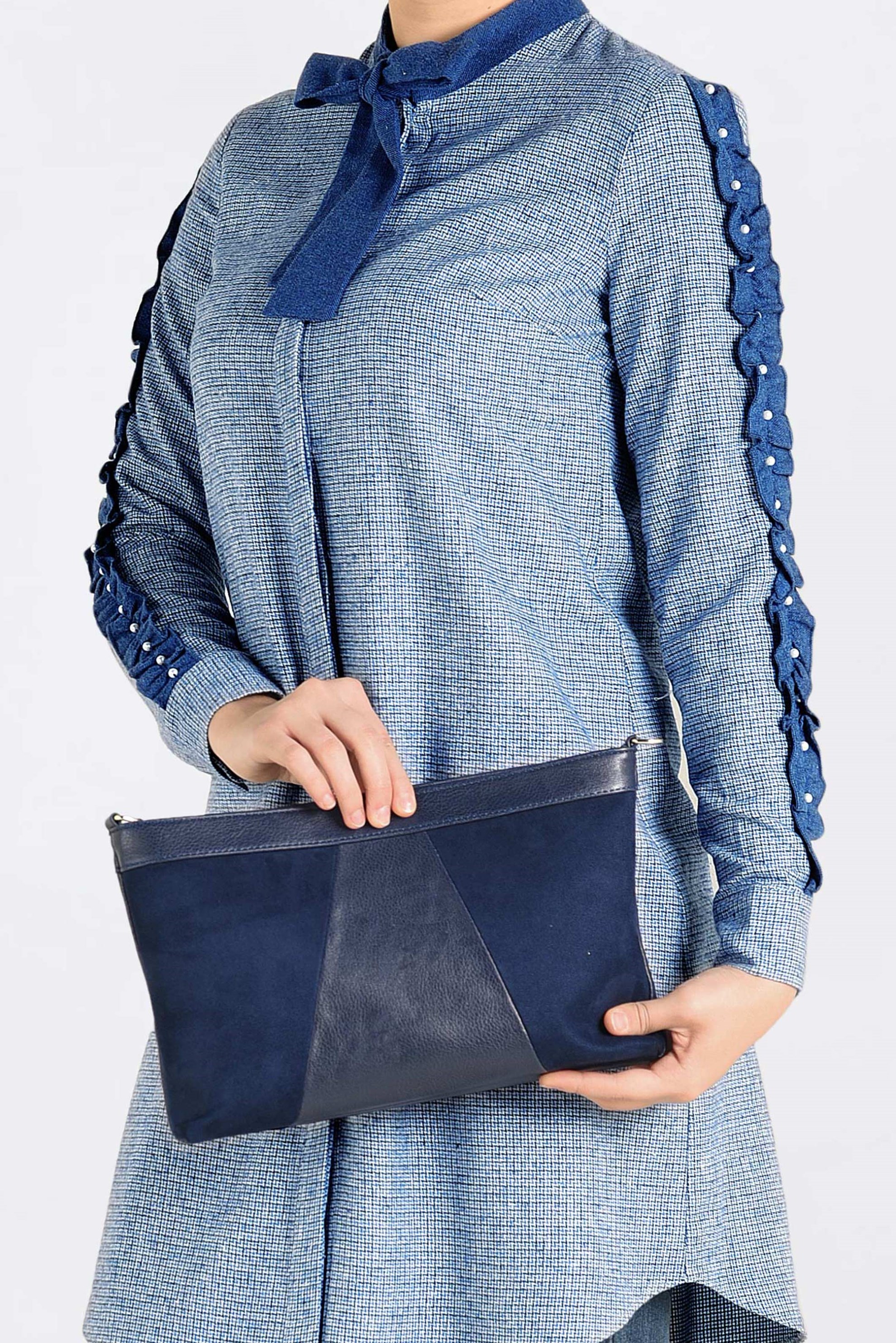 Tesettür giyim LACİVERT KOLLARI BONCUK İŞLEMELİ PAMUKLU TUNİK 4597 