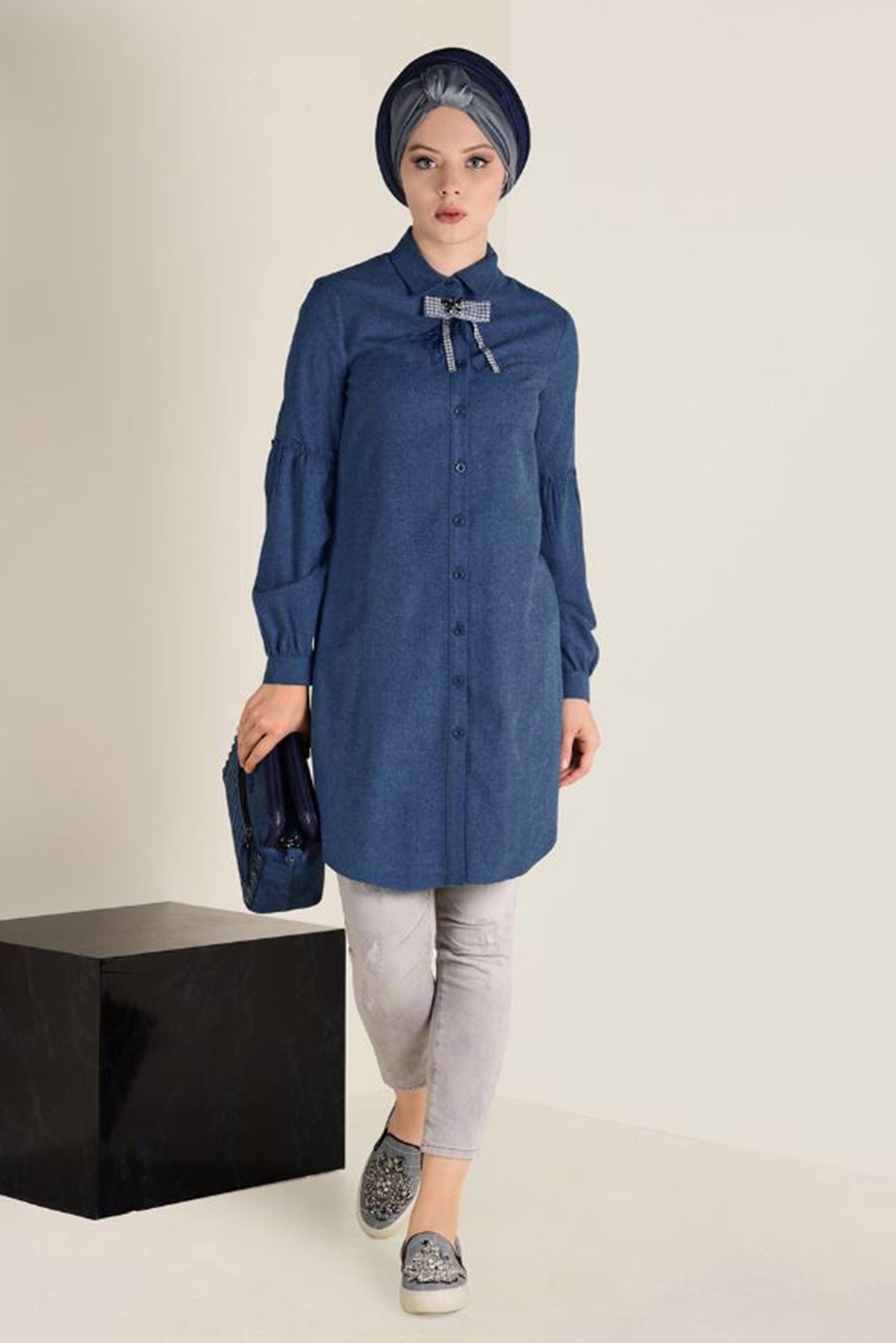 Tesettür giyim LACİVERT FİYONK DETAYLI TUNİK 4602