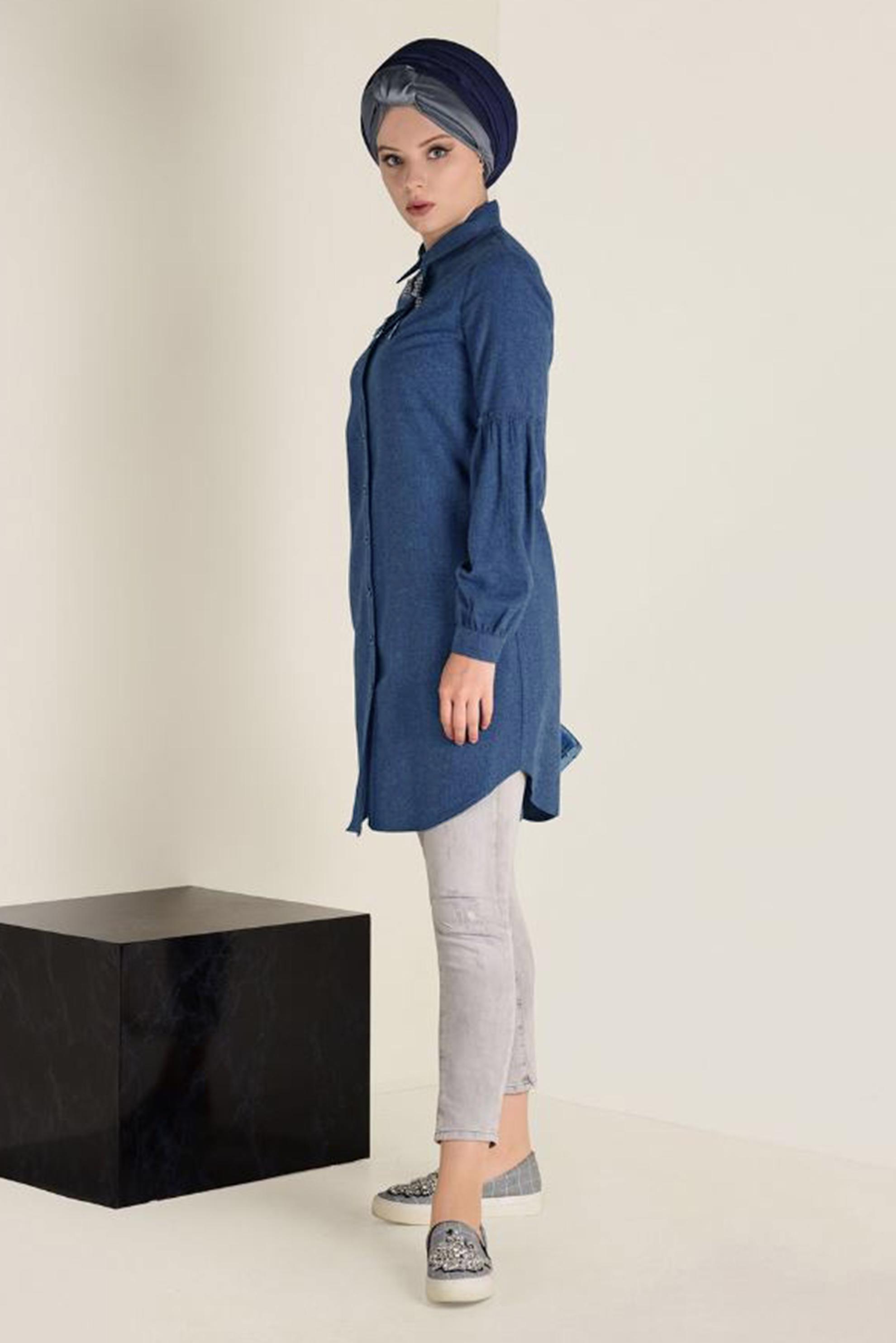 Tesettür giyim LACİVERT FİYONK DETAYLI TUNİK 4602