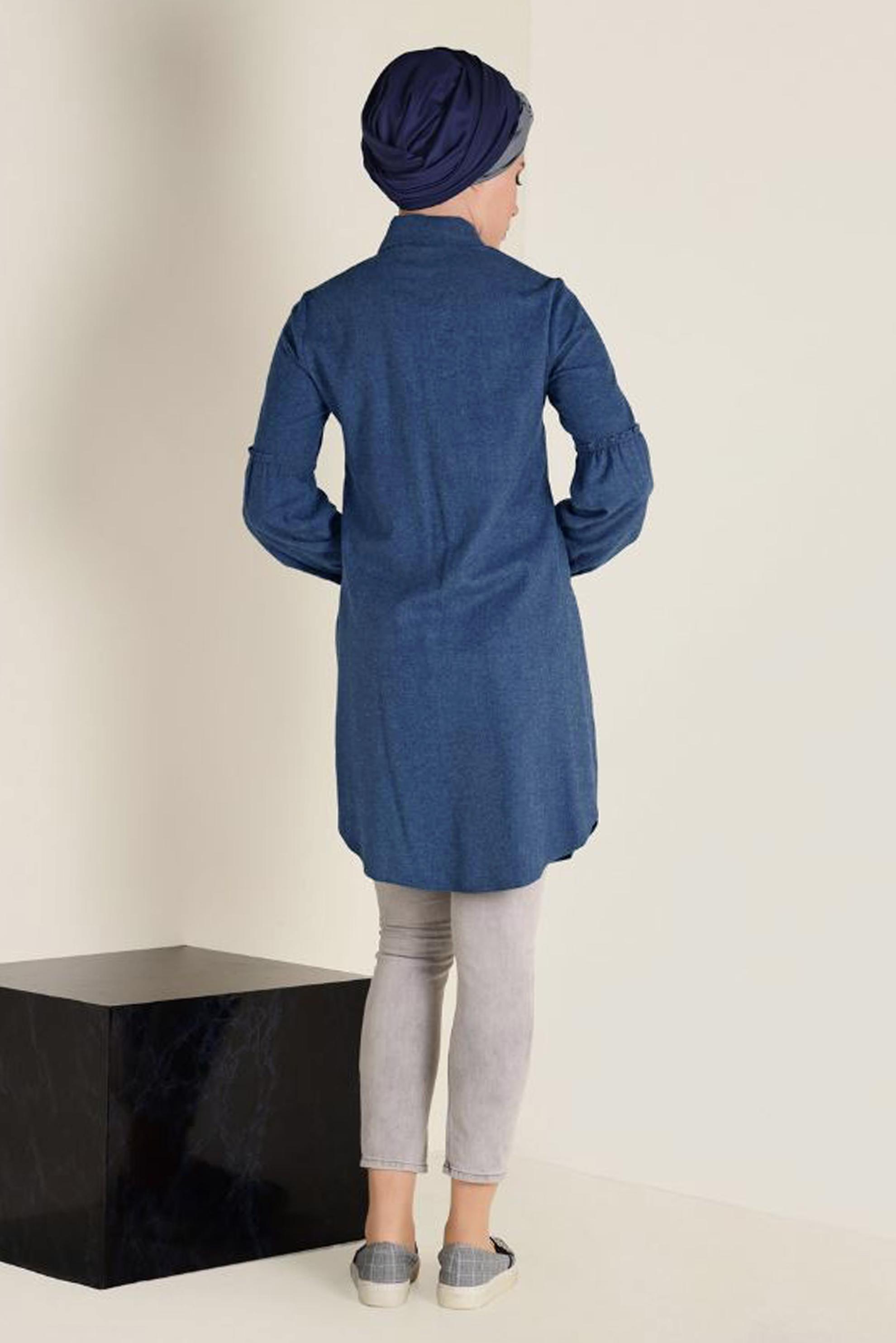 Tesettür giyim LACİVERT FİYONK DETAYLI TUNİK 4602