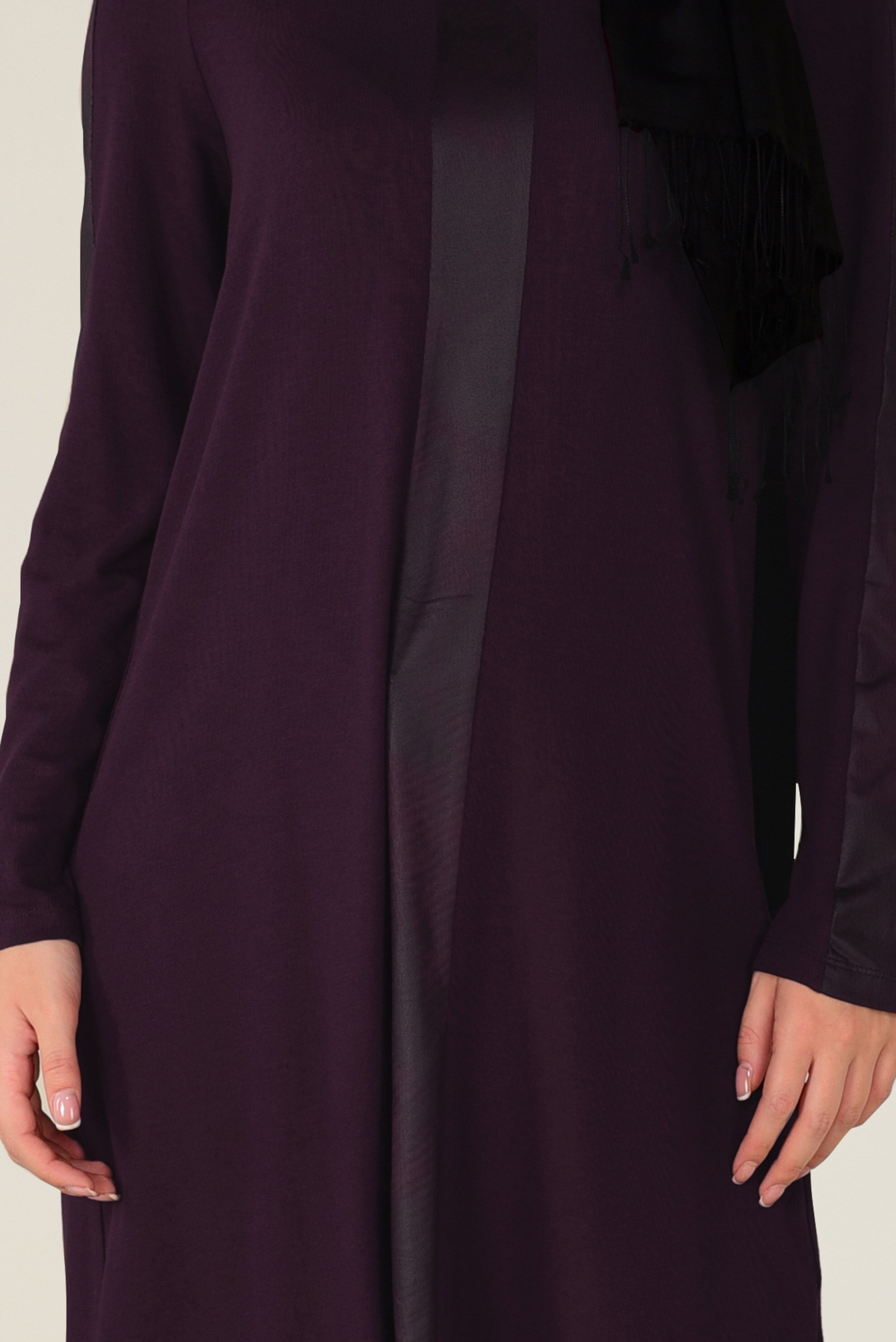 Tesettür giyim BORDO KOLLARI ŞERİTLİ BİSİKLET YAKA TUNİK 4615