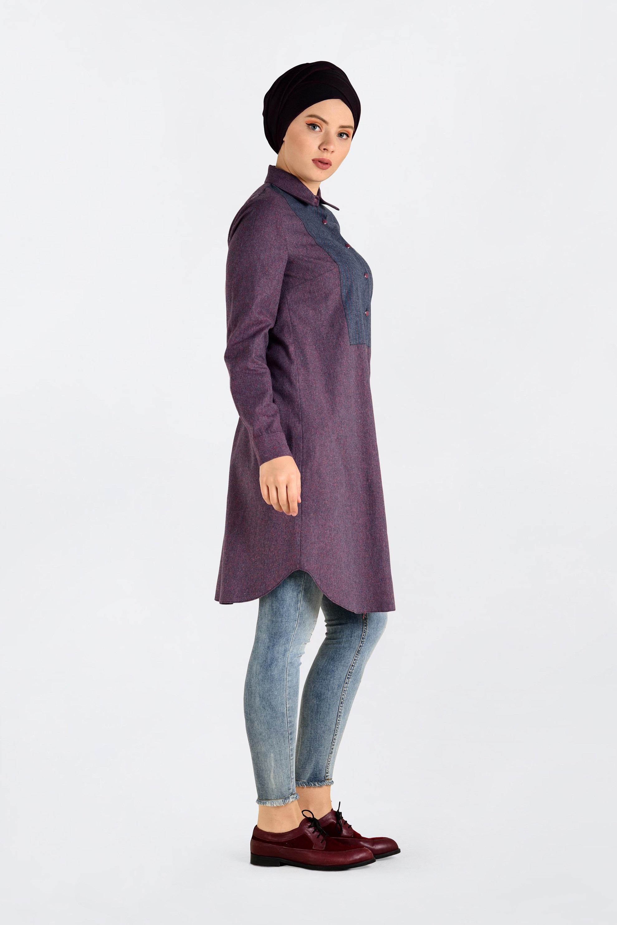 Tesettür giyim LACİVERT GÖMLEK YAKA TUNİK 4618