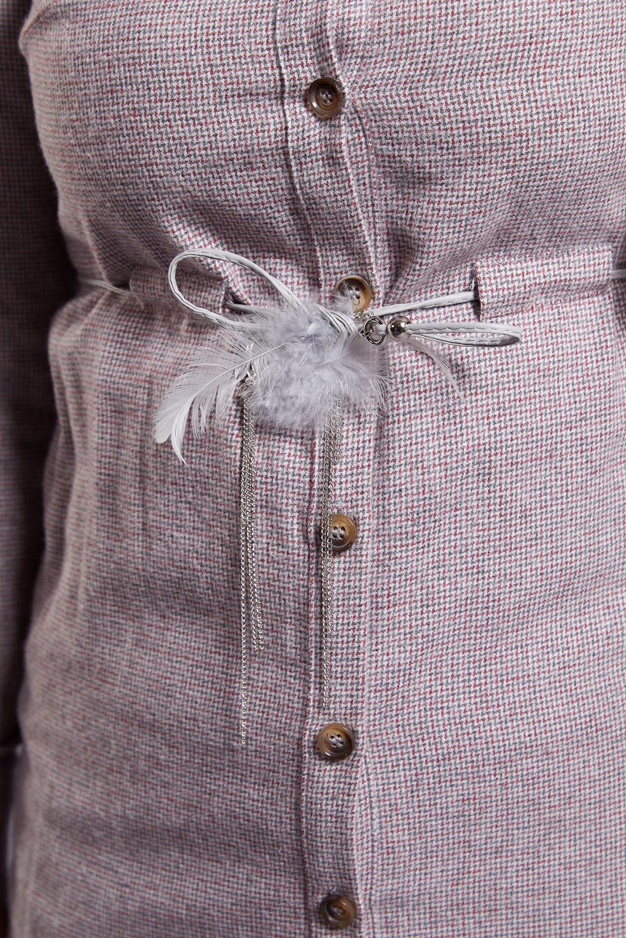 Tesettür giyim GRİ BELDEN BAĞCIKLI KARELİ TUNİK 4622