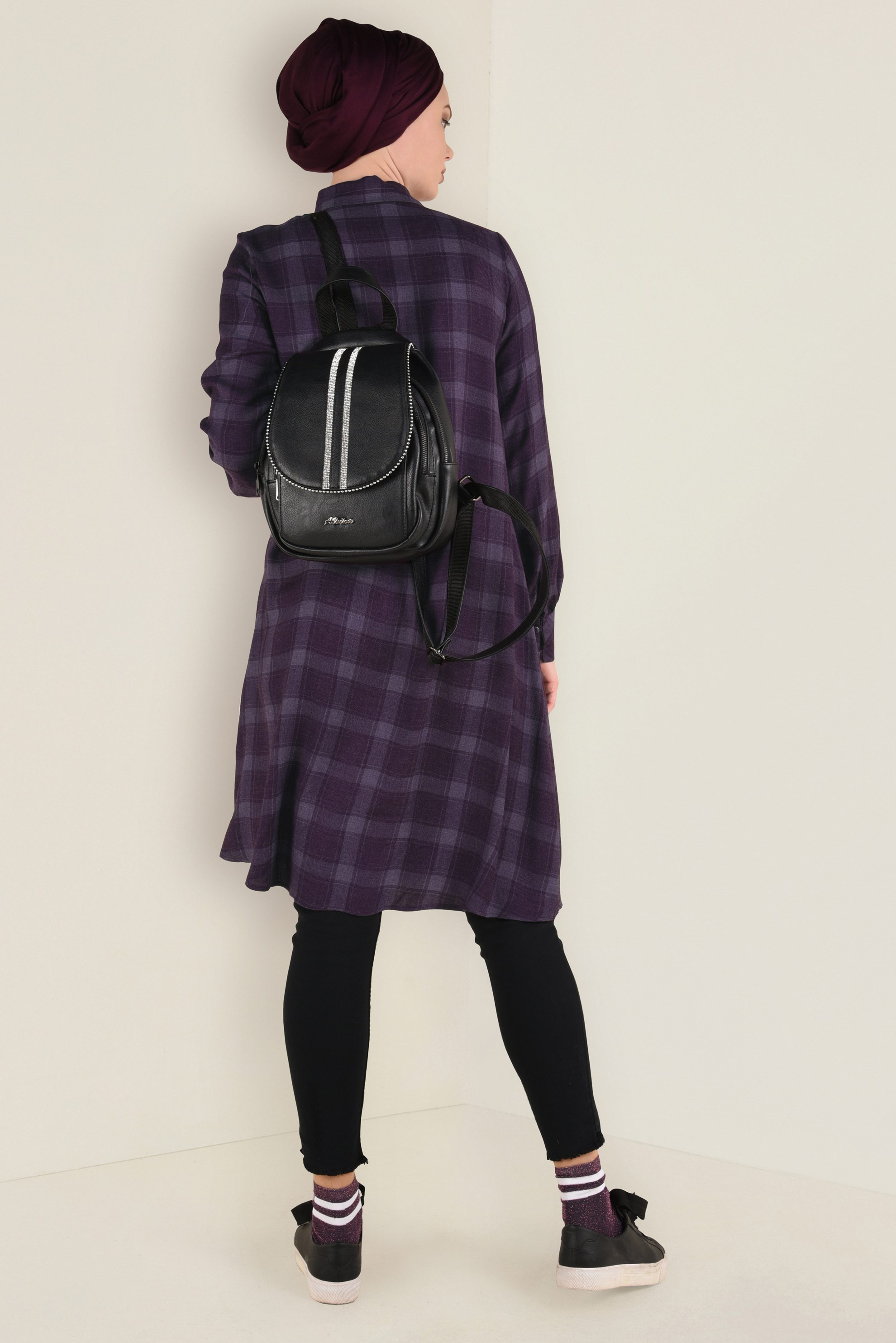 Tesettür giyim MÜRDÜM DÜĞME DETAYLI EKOSE DESENLİ TUNİK 4630 