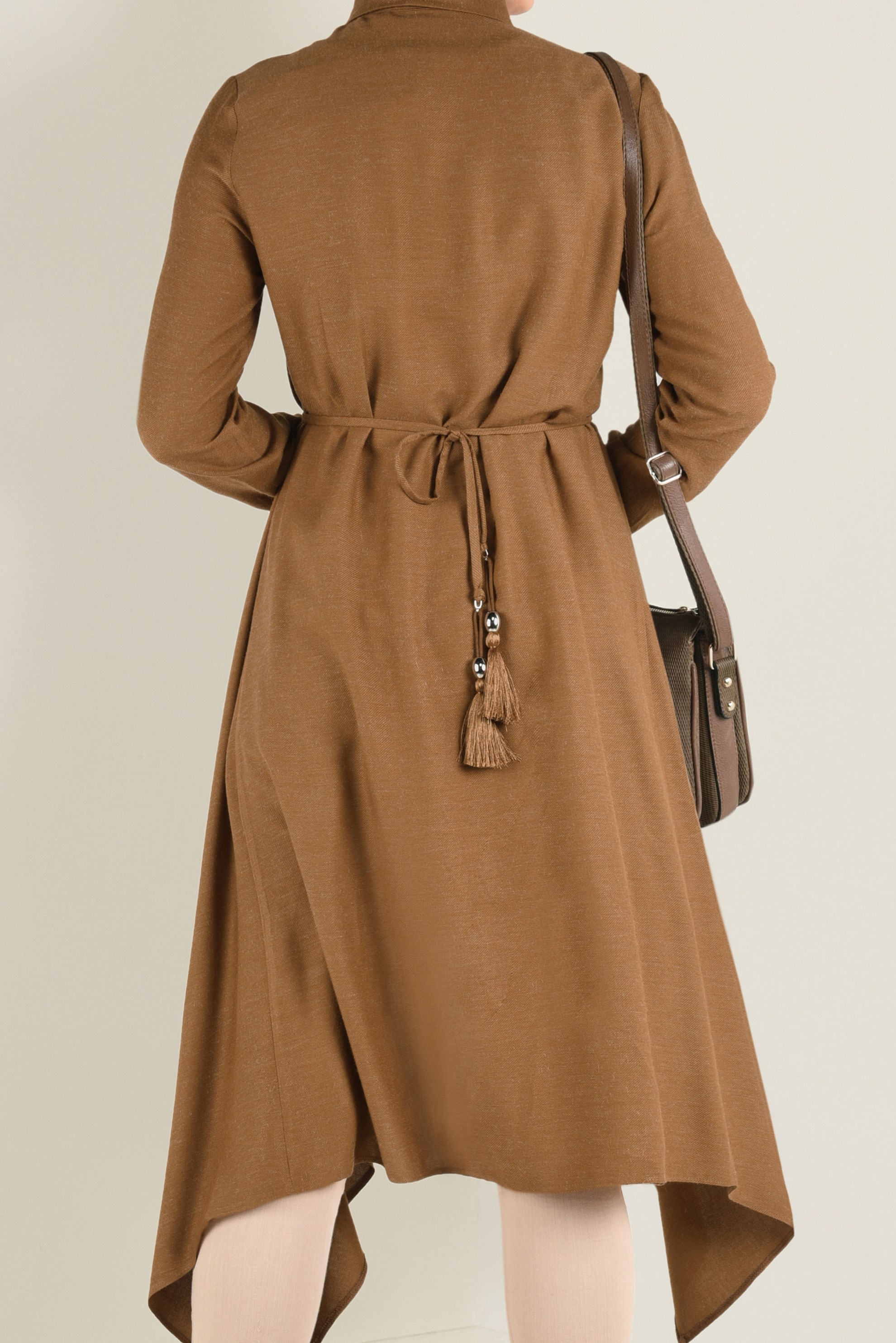 Tesettür giyim TABA ASİMETRİK KESİM BELDEN BÜZGÜLÜ TUNİK 4631