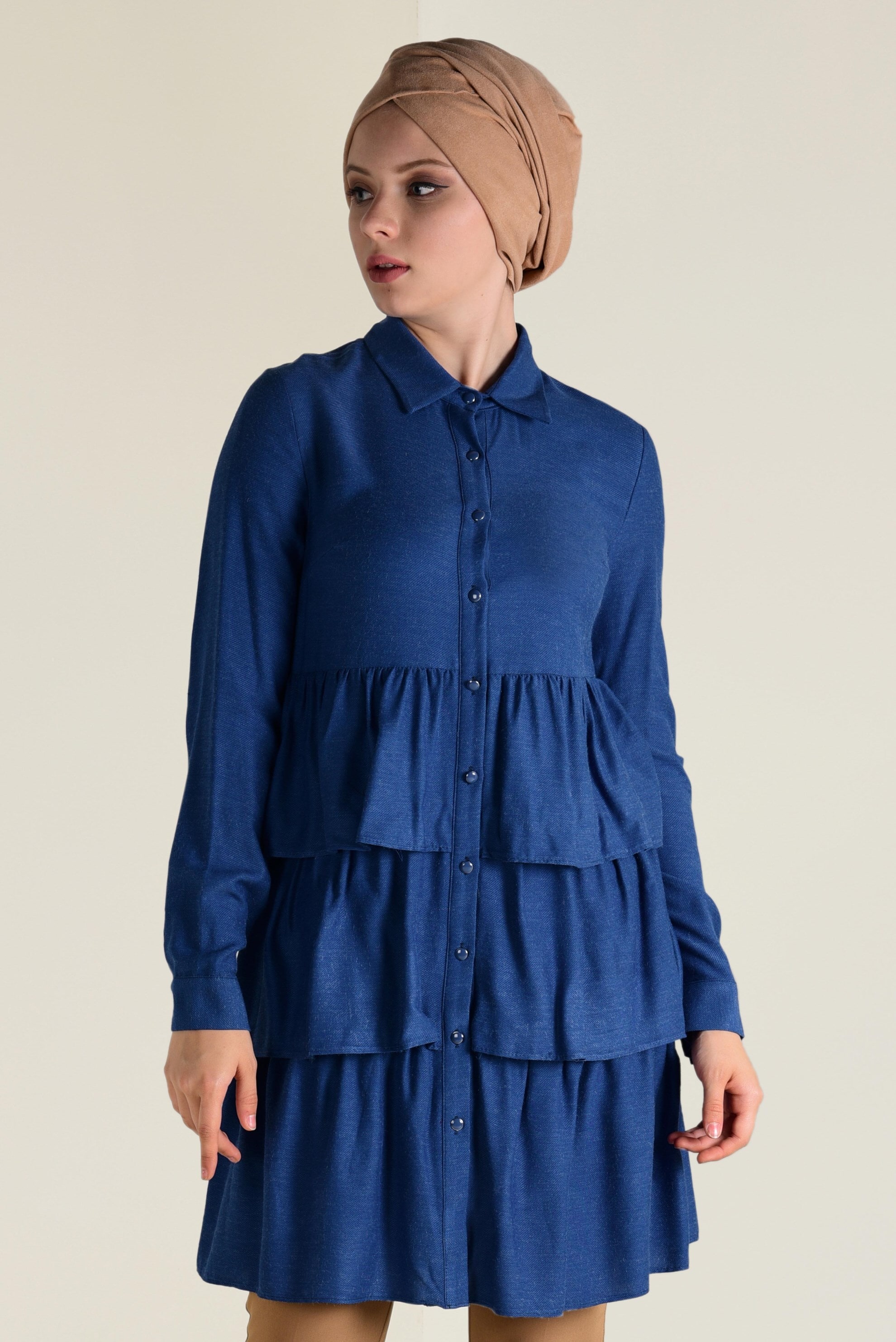 Tesettür giyim LACİVERT VOLANLI KAT KAT TUNİK 4632 