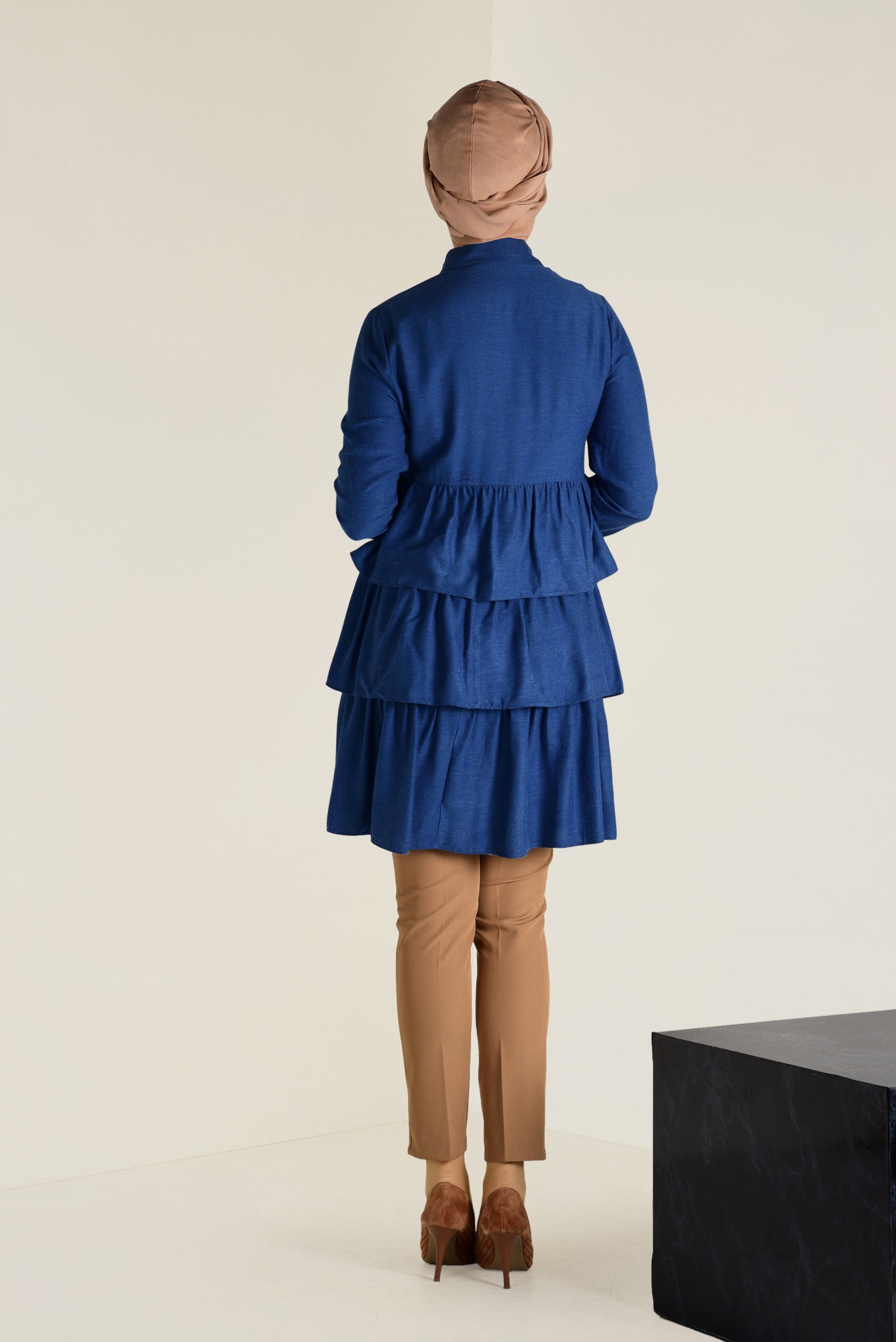 Tesettür giyim LACİVERT VOLANLI KAT KAT TUNİK 4632 