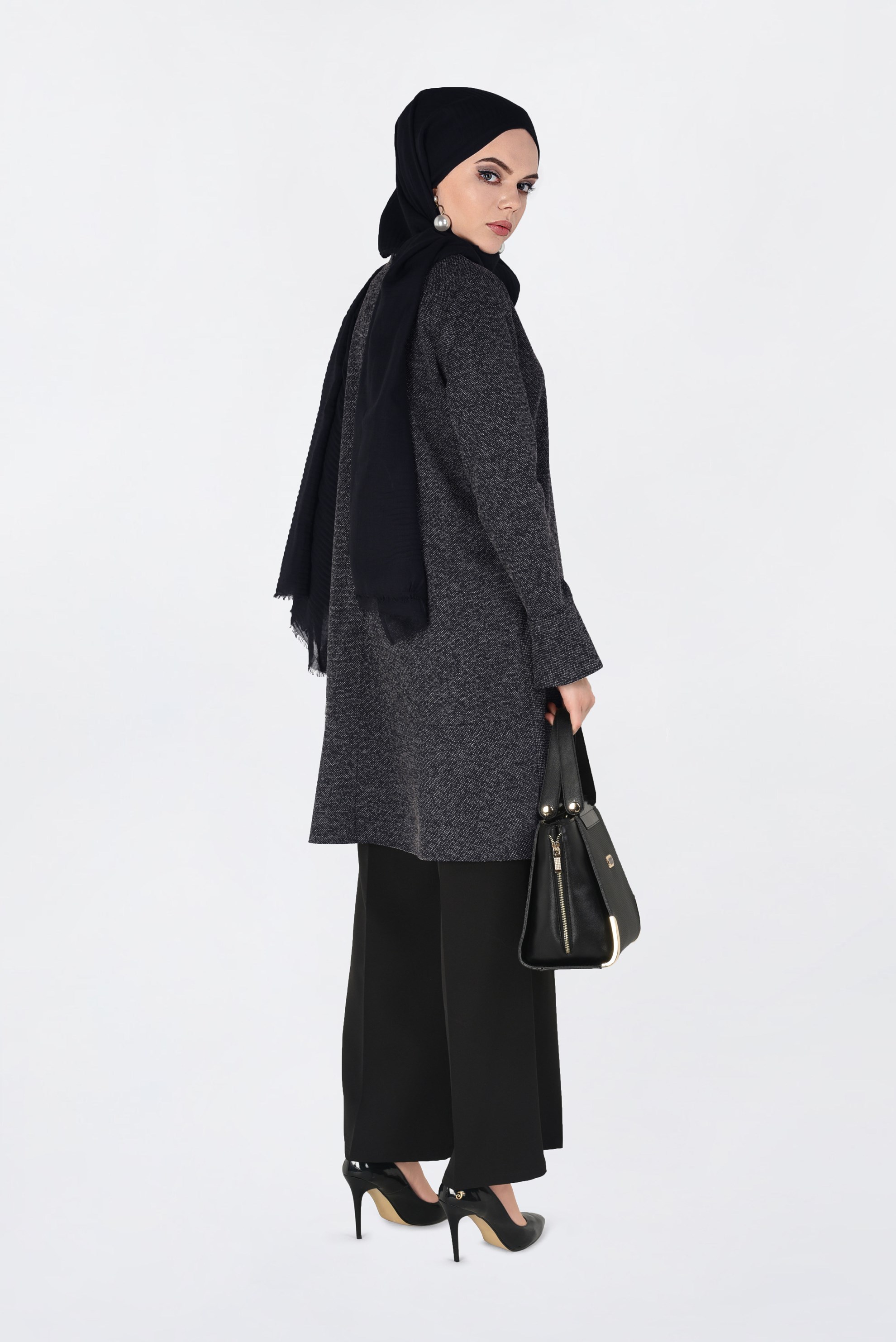 Tesettür giyim LACİVERT KOLLARI VOLANLI KIRÇILLI TUNİK 4641 