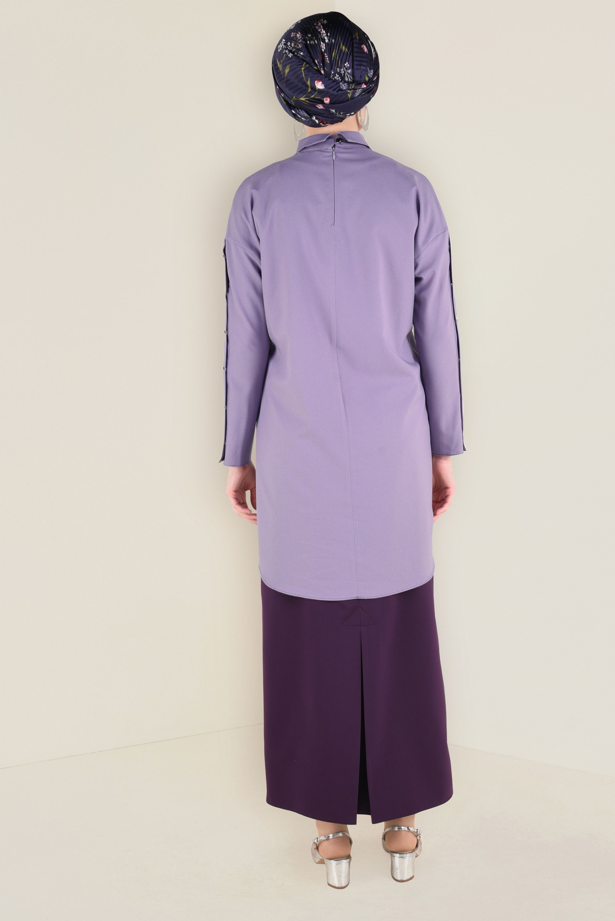 Tesettür giyim MOR KOLLARI ÇITÇITLI TUNİK 4661