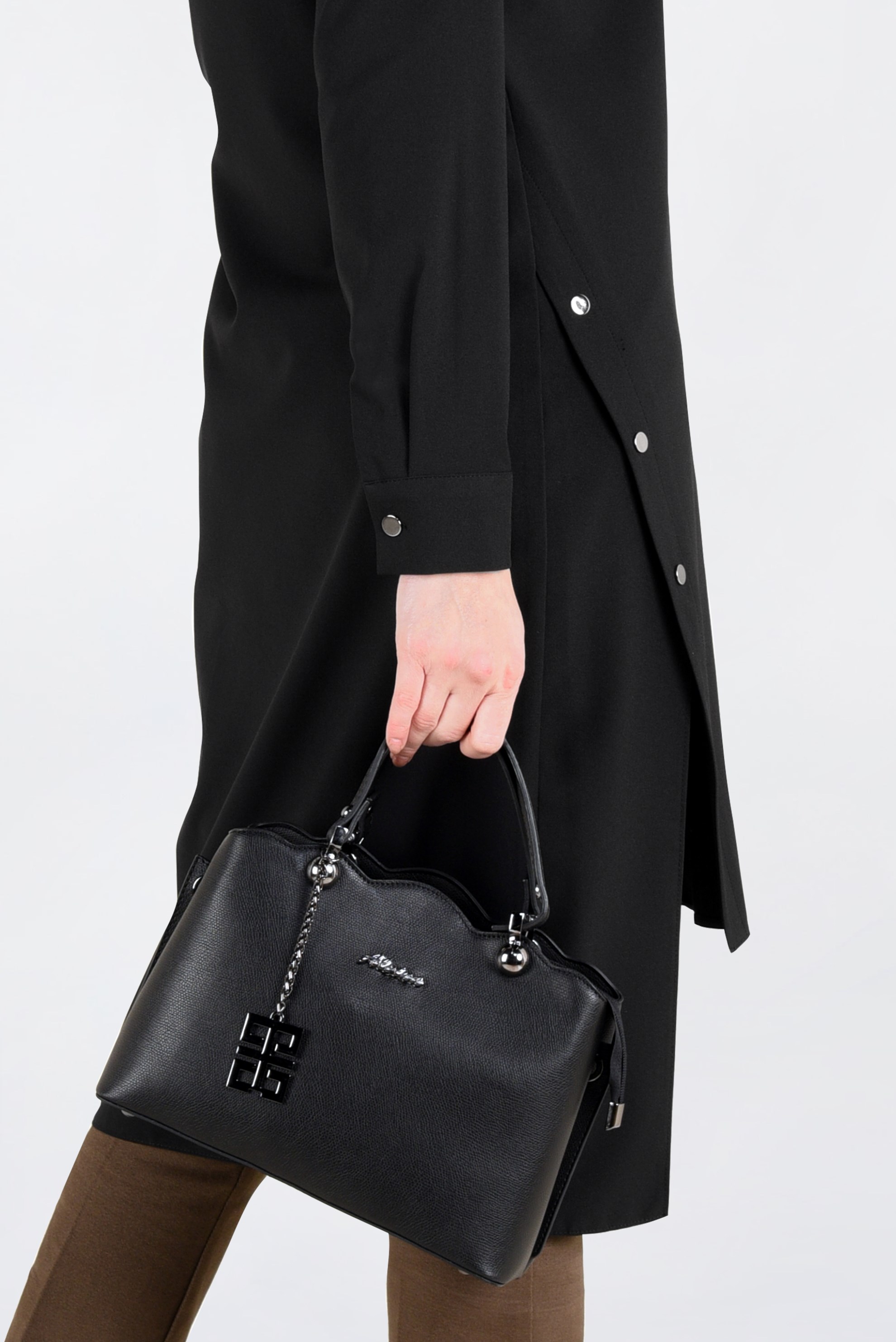 Tesettür giyim SİYAH ZIMBALI ASİMETRİK KESİM TUNİK 4671