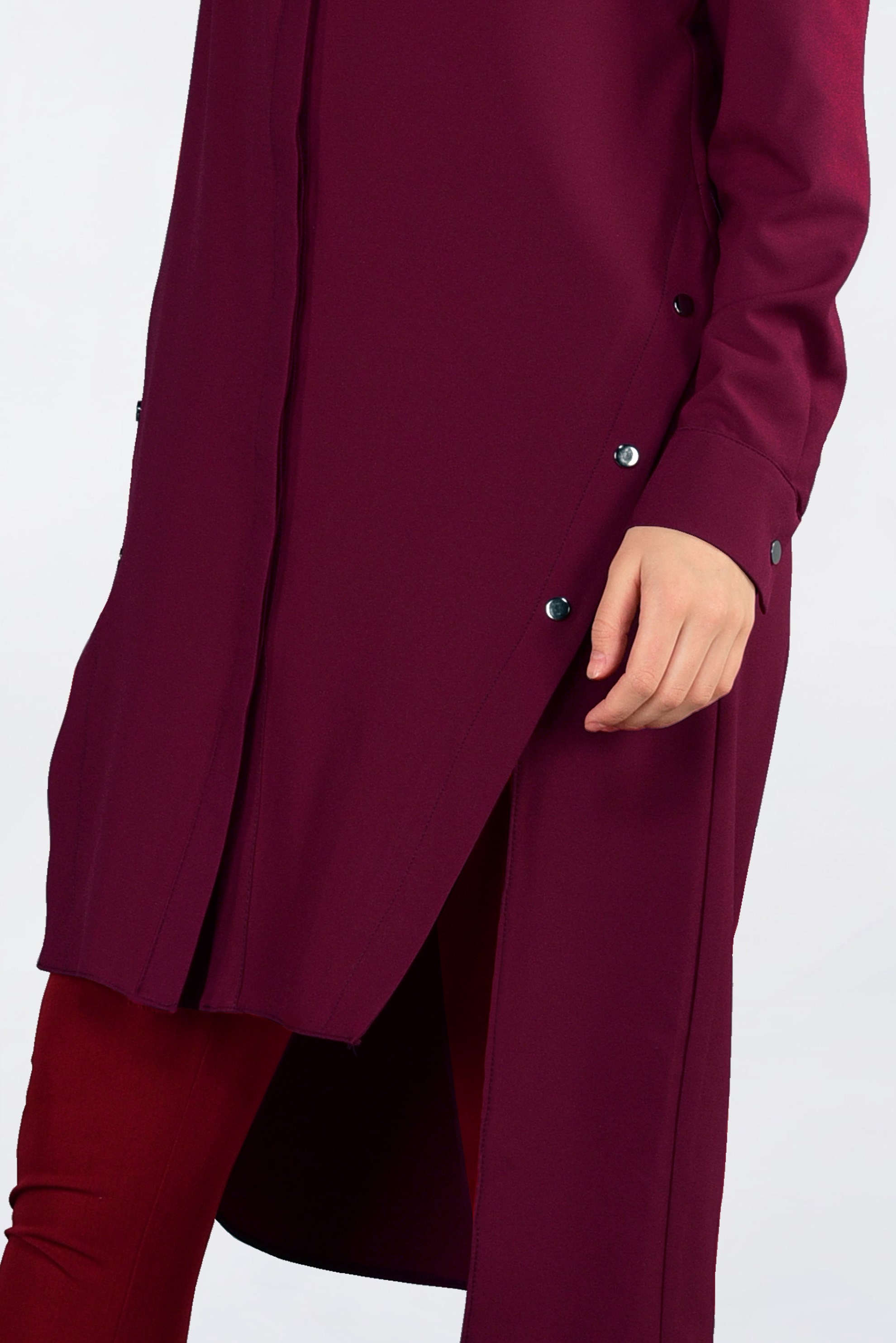 Tesettür giyim BORDO ZIMBALI ASİMETRİK KESİM TUNİK 4671