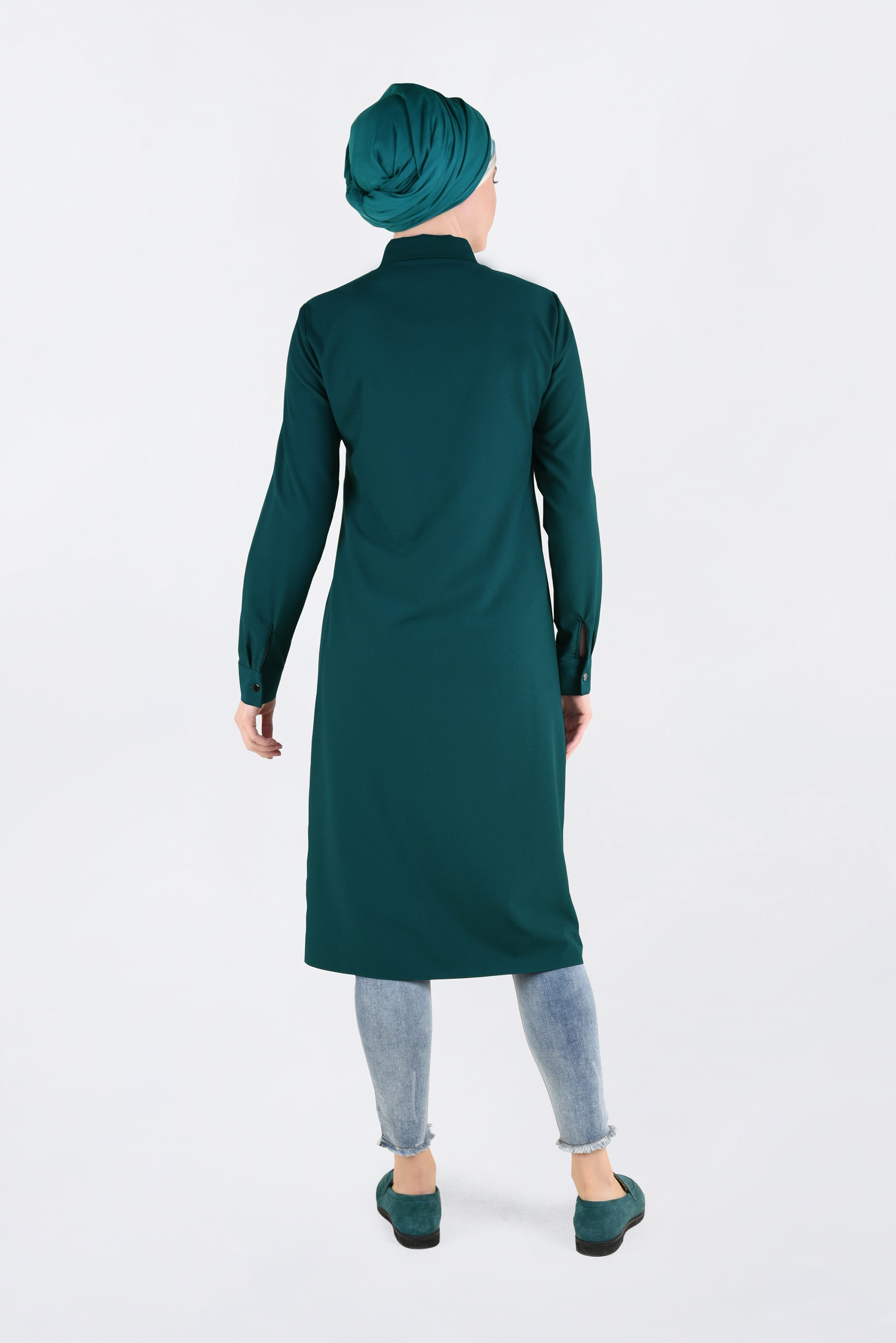 Tesettür giyim YEŞİL ZIMBALI ASİMETRİK KESİM TUNİK 4671