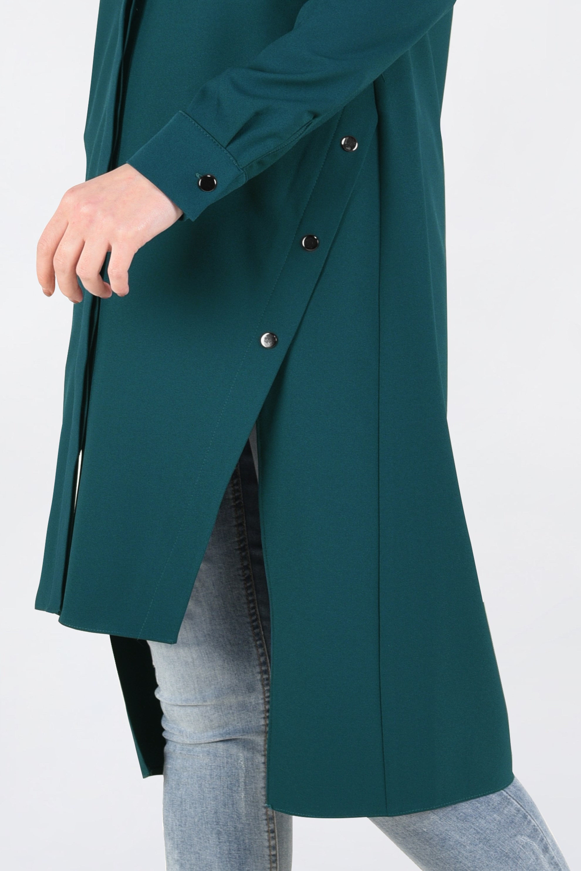 Tesettür giyim YEŞİL ZIMBALI ASİMETRİK KESİM TUNİK 4671