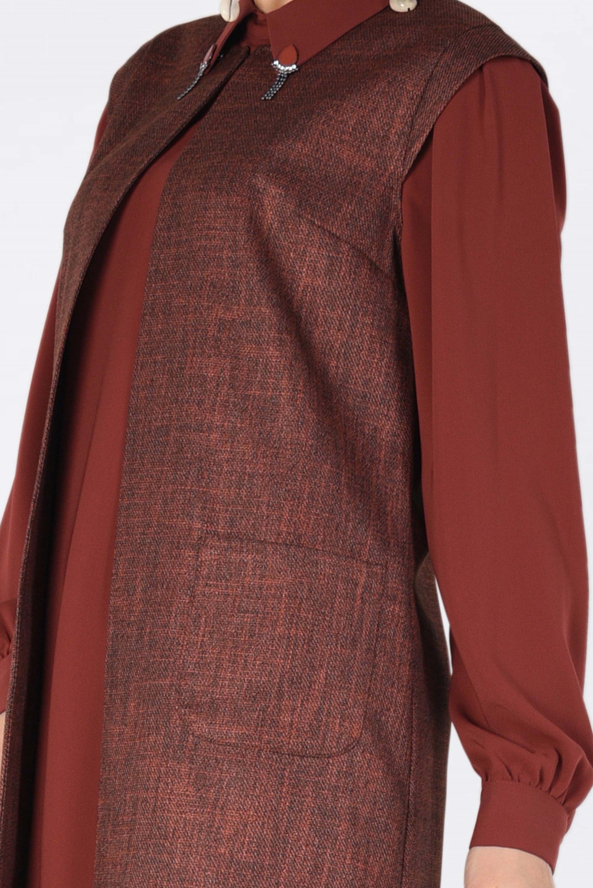 Tesettür giyim TURUNCU BROŞ DETAYLI 2&prime;Lİ TUNİK 4684